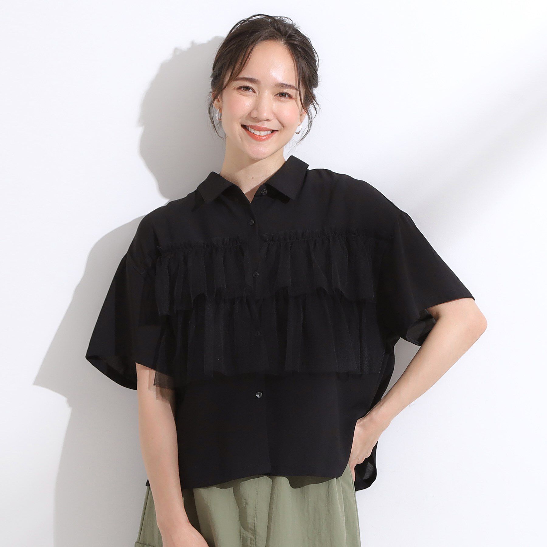 SHOO･LA･RUE「【S-LL】一枚でサマ見え チュールドッキングシャツ」|シャツ・ブラウス|