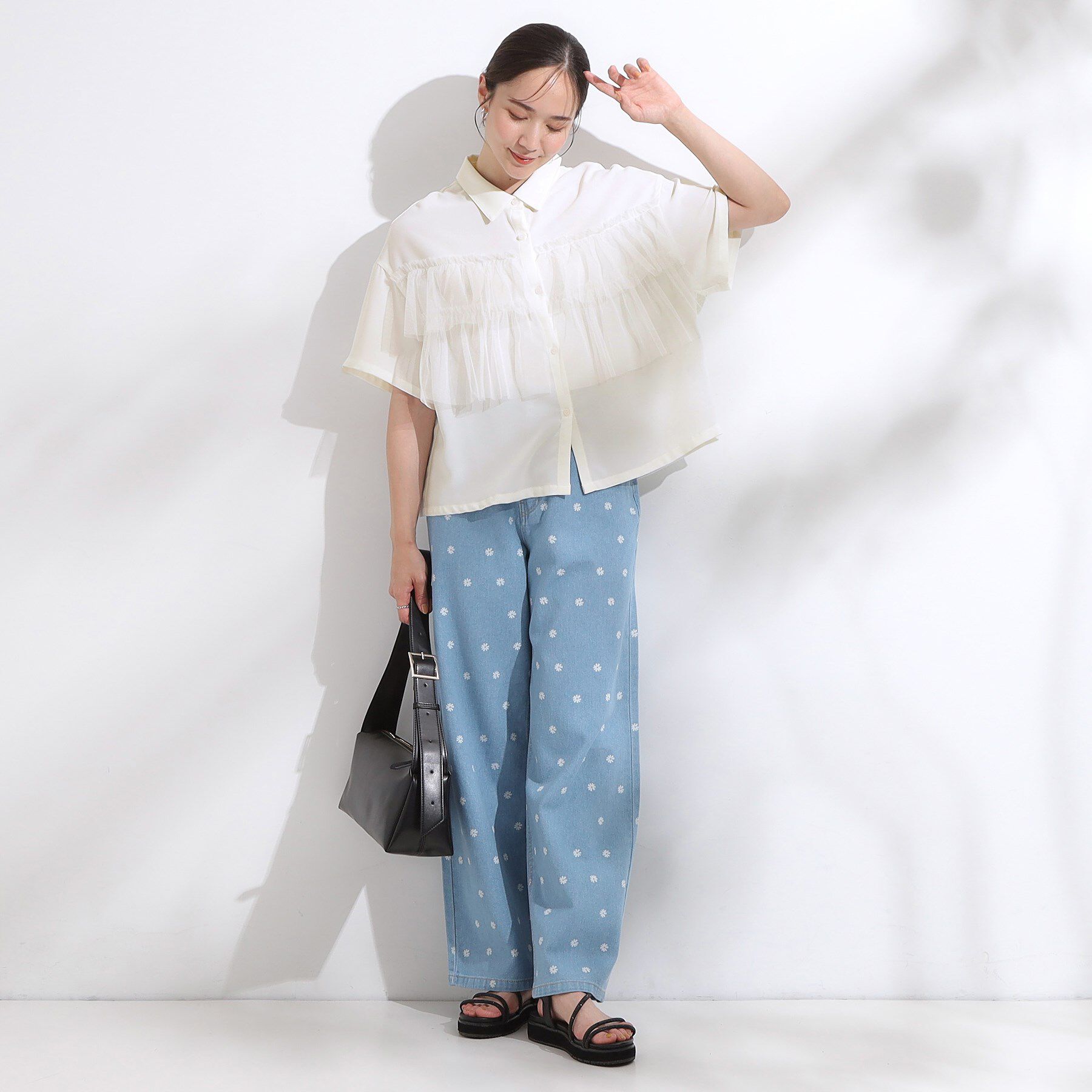 SHOO･LA･RUE「【S-LL】一枚でサマ見え チュールドッキングシャツ」|シャツ・ブラウス|