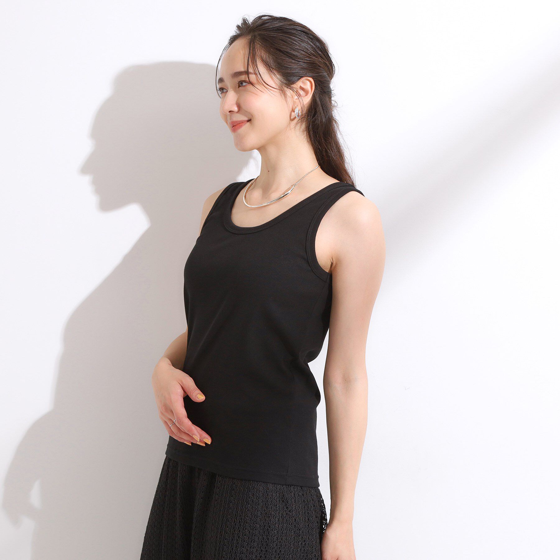 SHOO･LA･RUE「【洗える/S-LL】首元きれい テレコリブタンクトップ」|キャミソール|