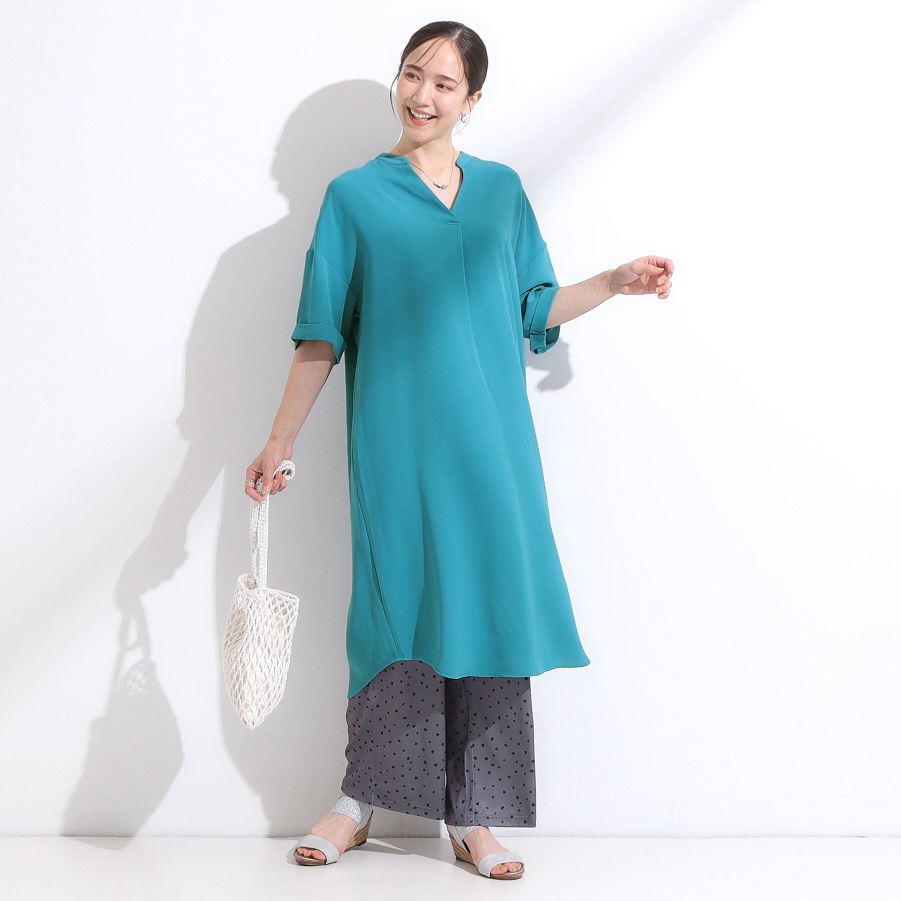 SHOO･LA･RUE「【洗える/S-LL/洗濯後しわになりにくい】バックレースアップチュニック」|チュニック|