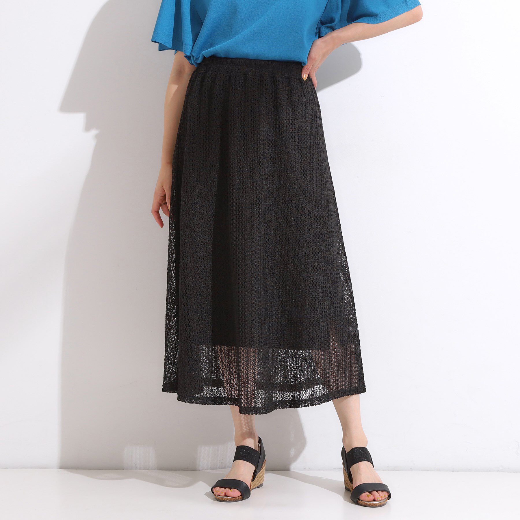 SHOO･LA･RUE「【2WAY】裏地を外してレイヤードにも! レース調スカート」|スカート|ブラック(019)