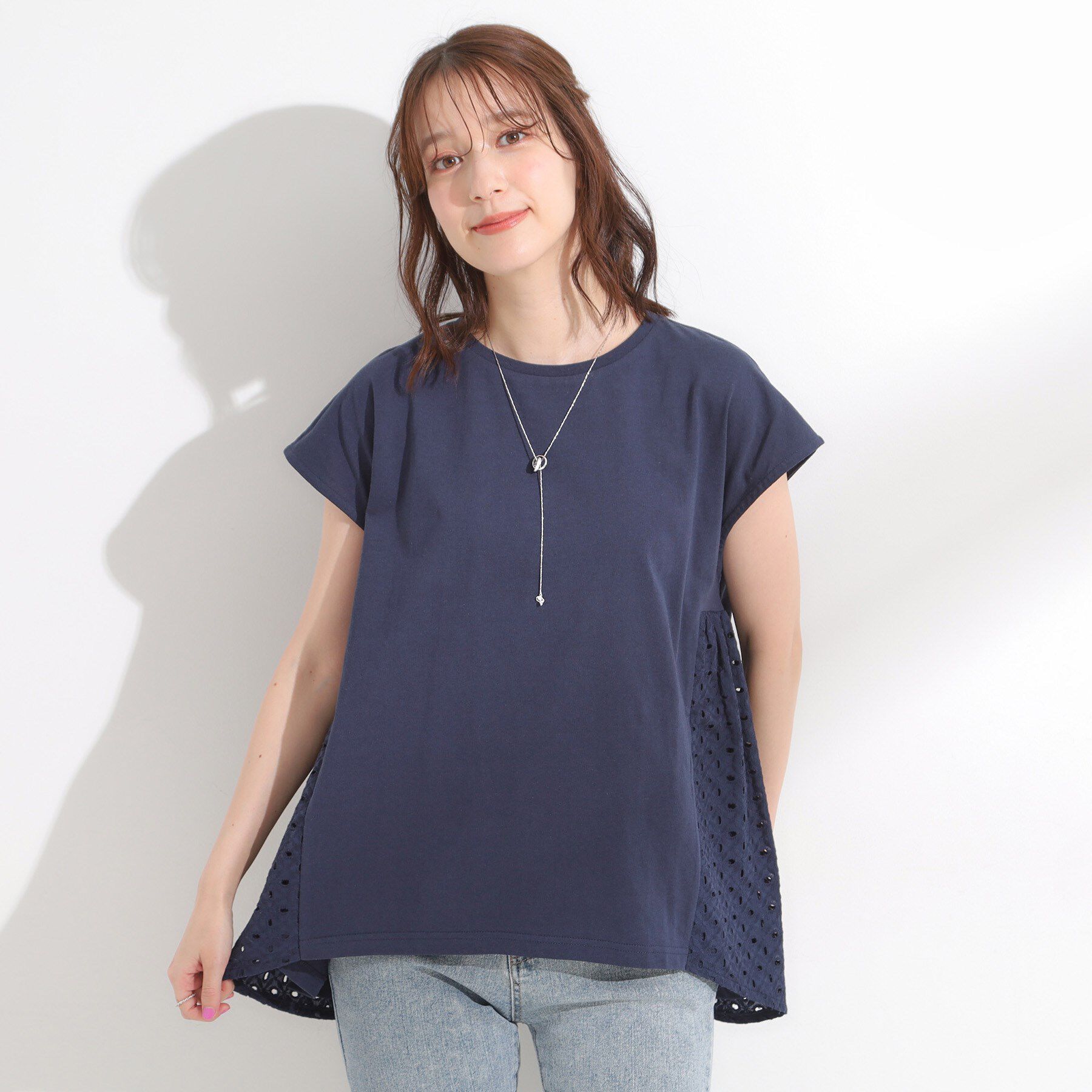 SHOO･LA･RUE「【S-LL/体型カバー】インせずサマ見え レース使いAライントップス」|Tシャツ・カットソー|