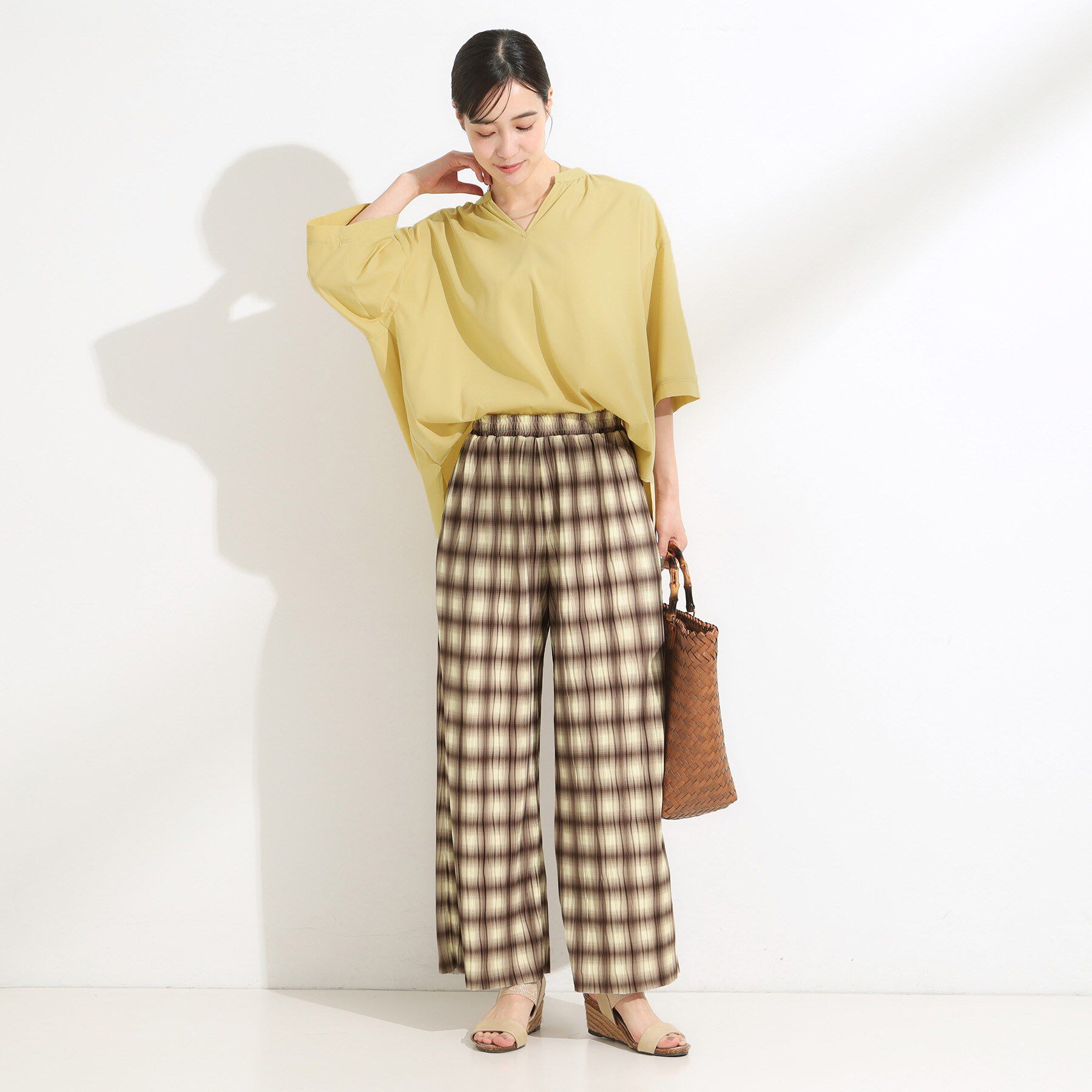 SHOO･LA･RUE「【S-LL/ポケット付き】チェック柄 ウェーブプリーツパンツ」|その他|