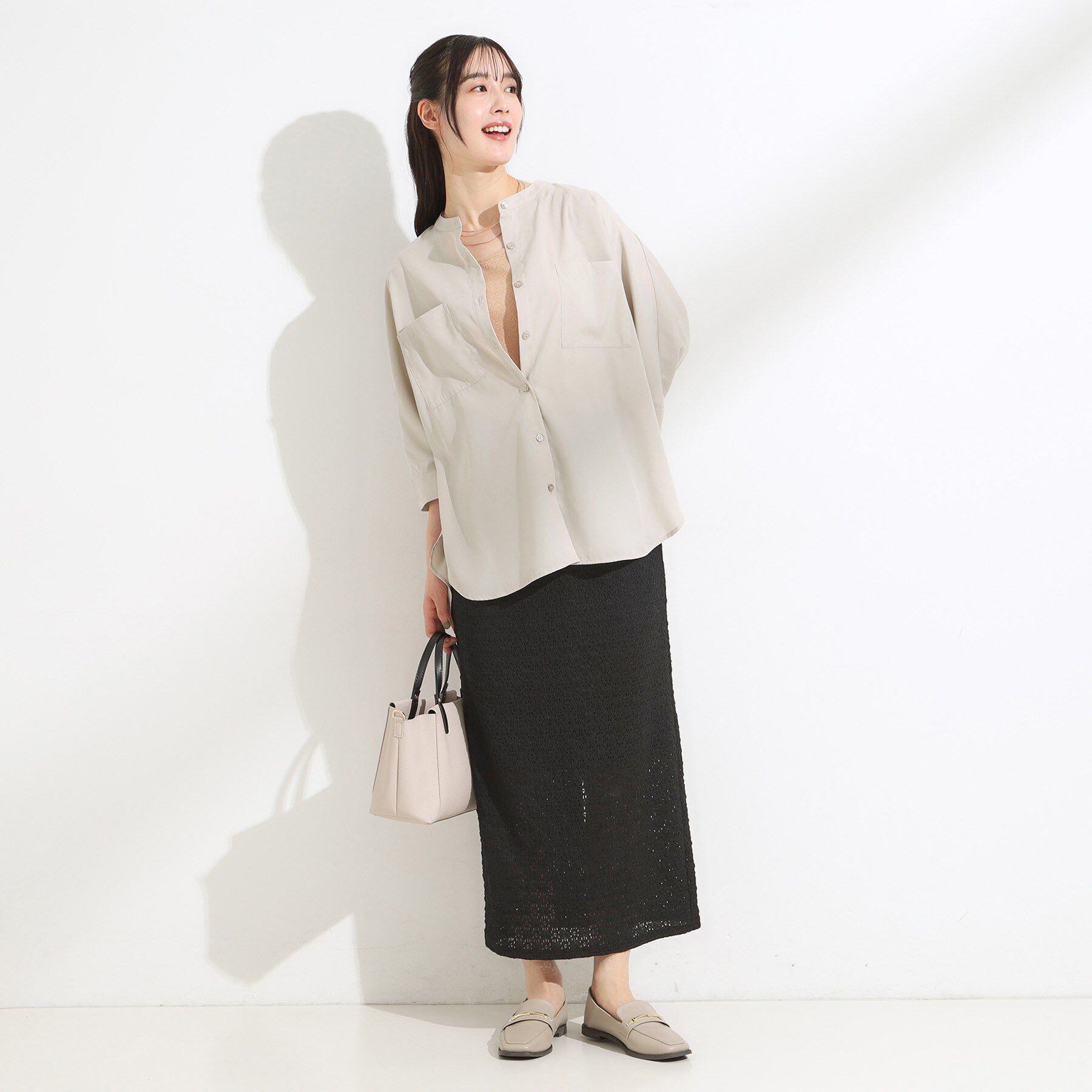 SHOO･LA･RUE「【S-LL/洗濯後しわになりにくい】コットン風 前あきドルマンブラウス」|シャツ・ブラウス|