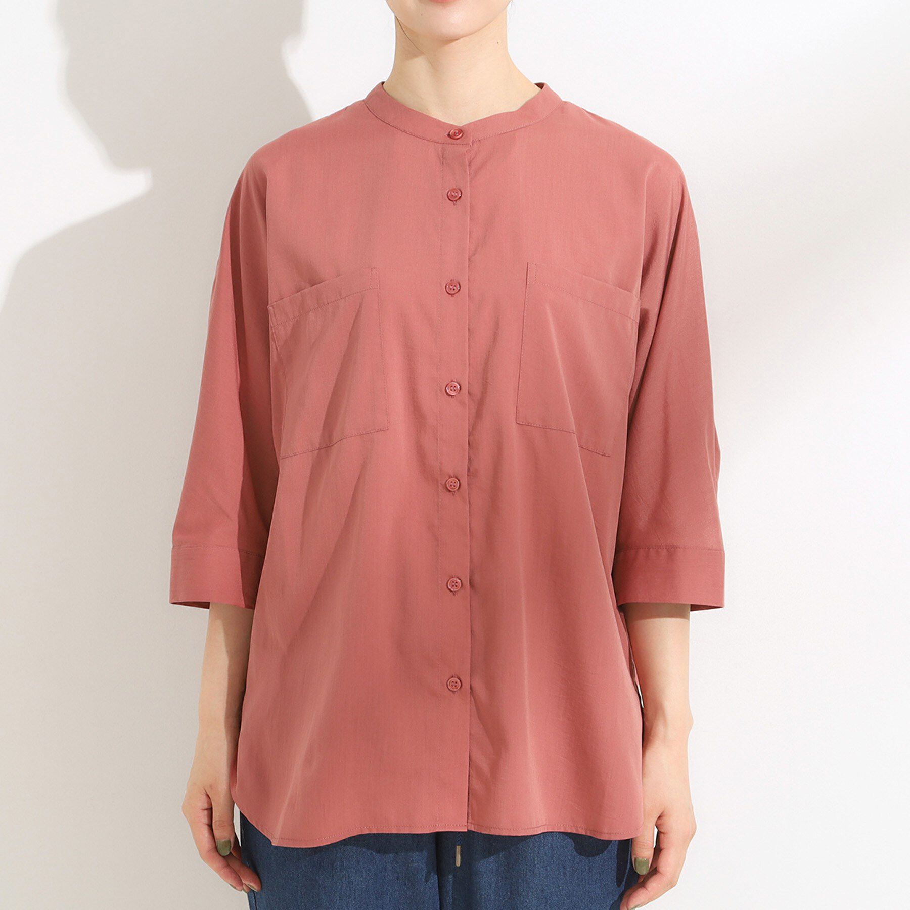 SHOO･LA･RUE「【S-LL/洗濯後しわになりにくい】コットン風 前あきドルマンブラウス」|シャツ・ブラウス|