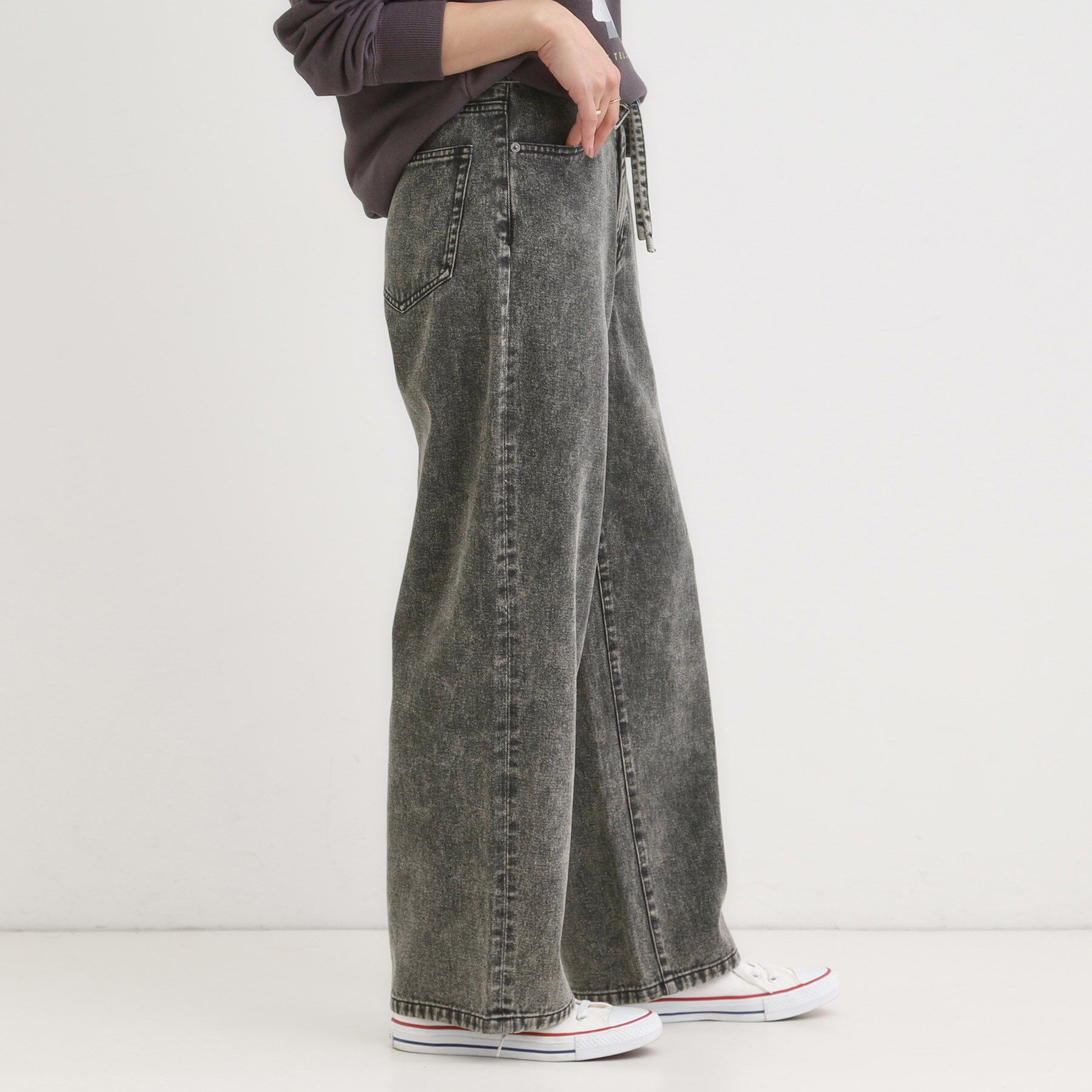 SHOO･LA･RUE「【S-LL】こなれ見え リボン付き アソートデニムワイドパンツ」|デニム|