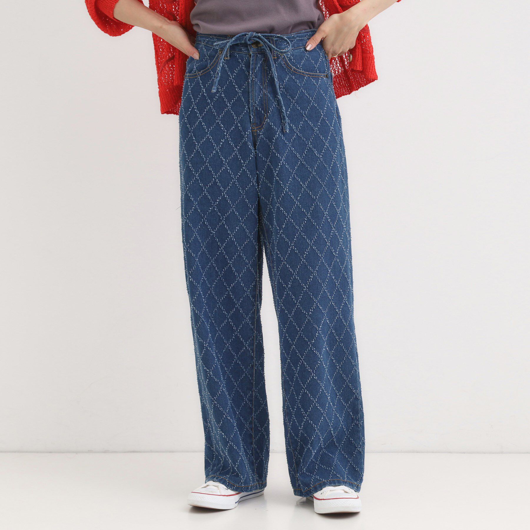 SHOO･LA･RUE「【S-LL】こなれ見え リボン付き アソートデニムワイドパンツ」|デニム|