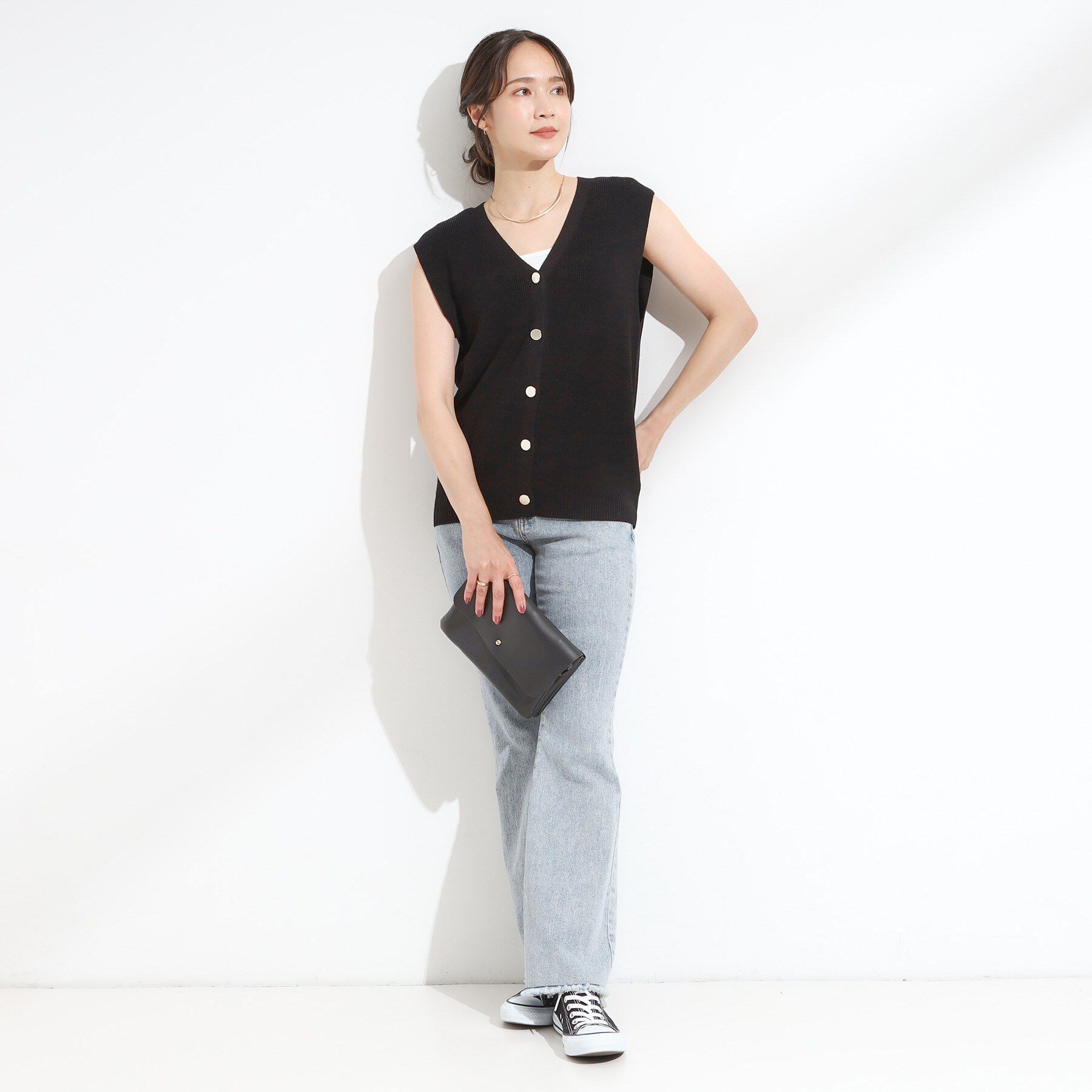 SHOO･LA･RUE「【S-LL】ゴールドボタンが上品 大人のニットベスト」|ベスト・ジレ|