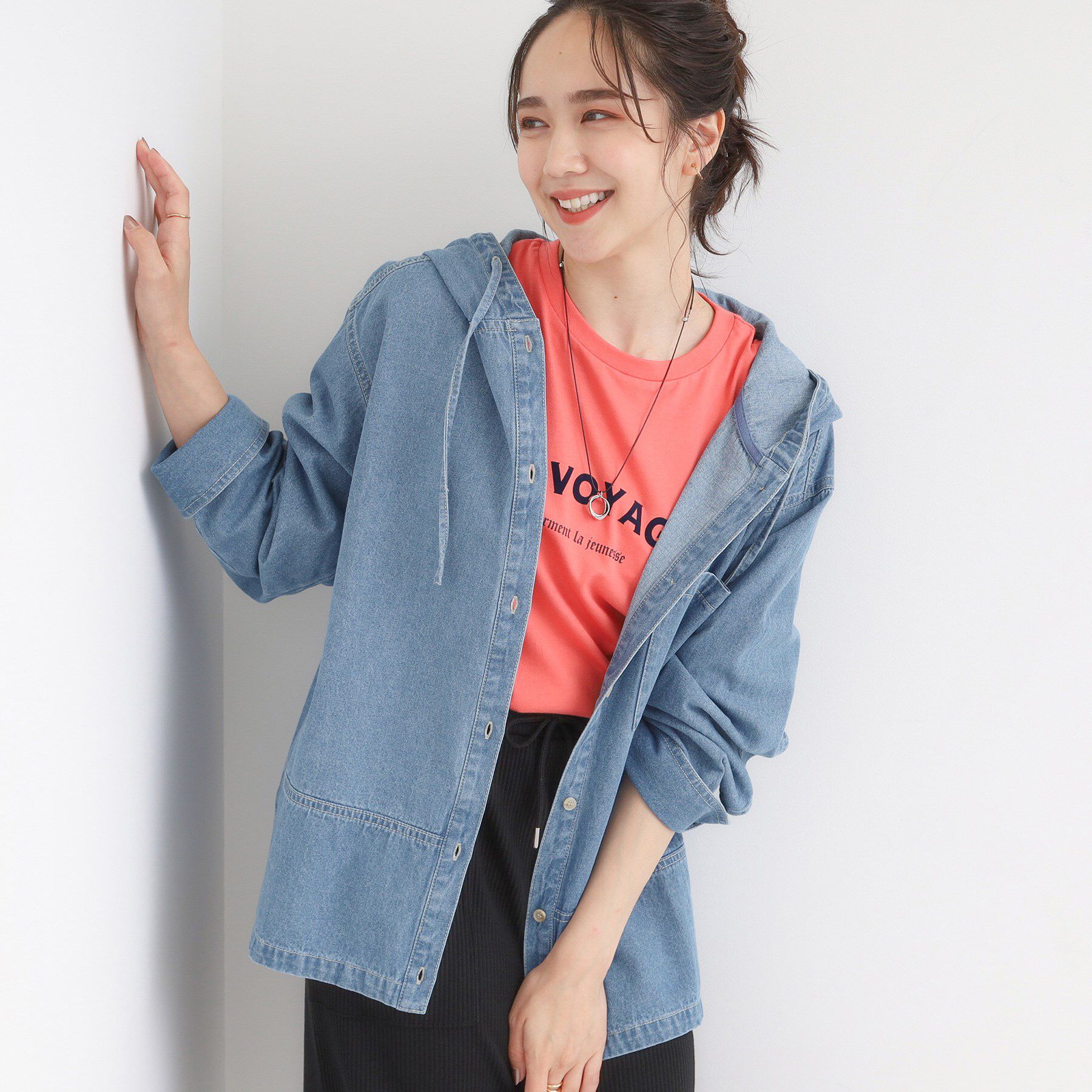 SHOO･LA･RUE「【S-LL】こなれ感ある着こなしに デニムフーディーブルゾン」|デニムジャケット|ブルー(092)