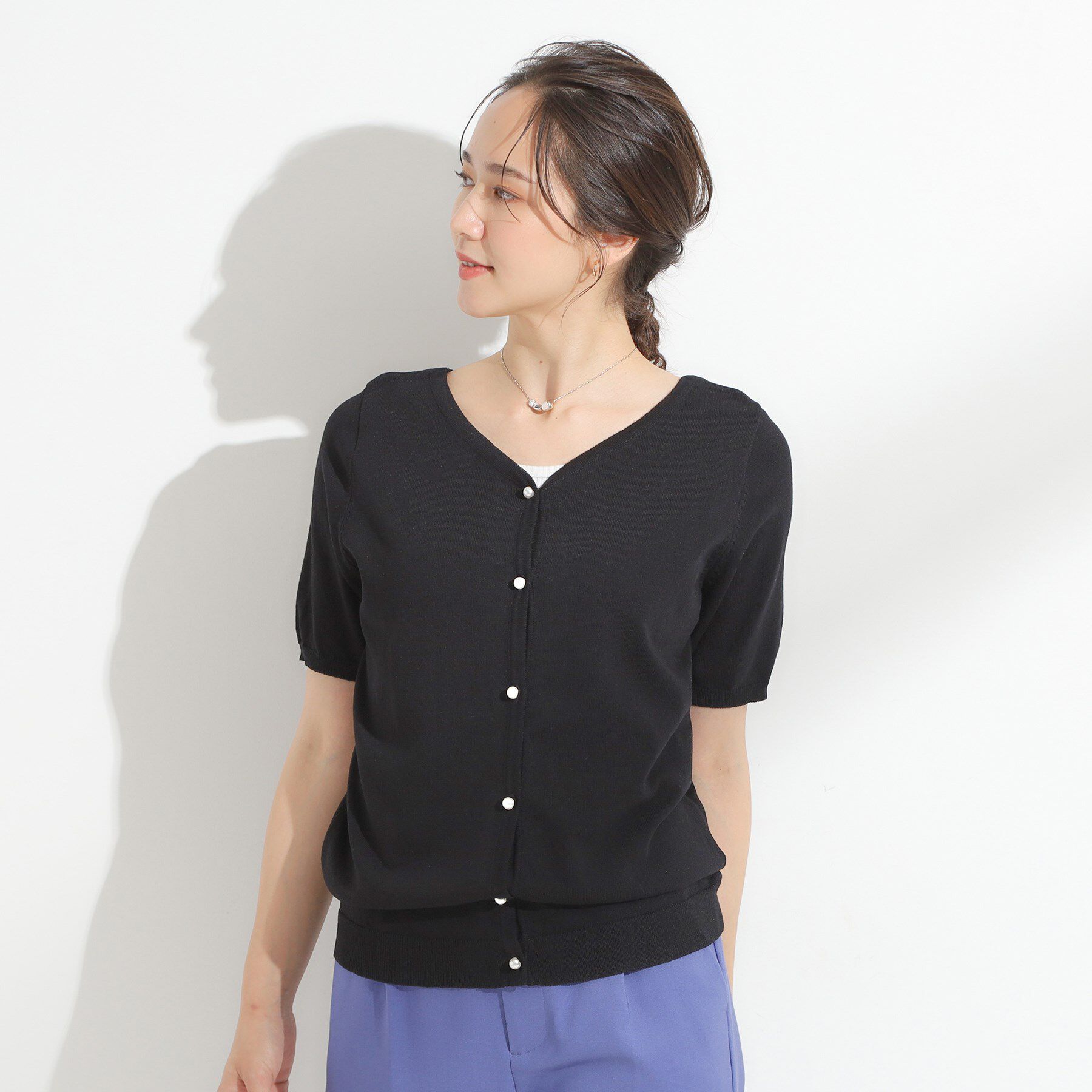 SHOO･LA･RUE「【洗える/S-LL/前後2WAY】きれい見え 刺繍ニットカーディガン」|カーディガン|