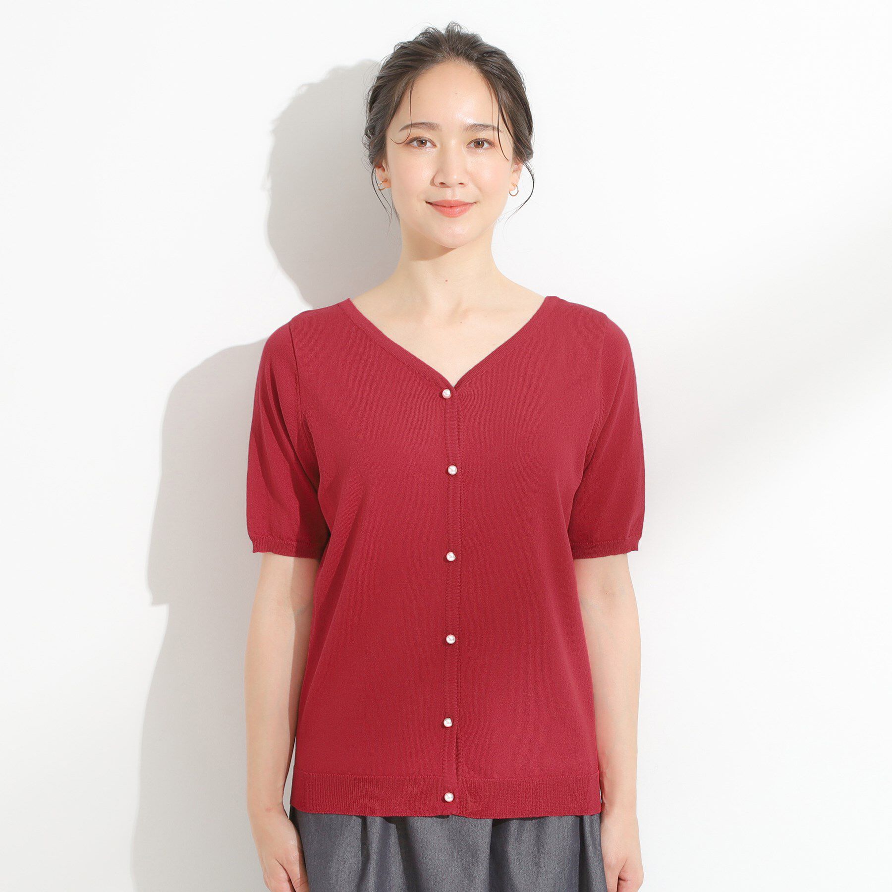 SHOO･LA･RUE「【洗える/S-LL/前後2WAY】きれい見え 刺繍ニットカーディガン」|カーディガン|