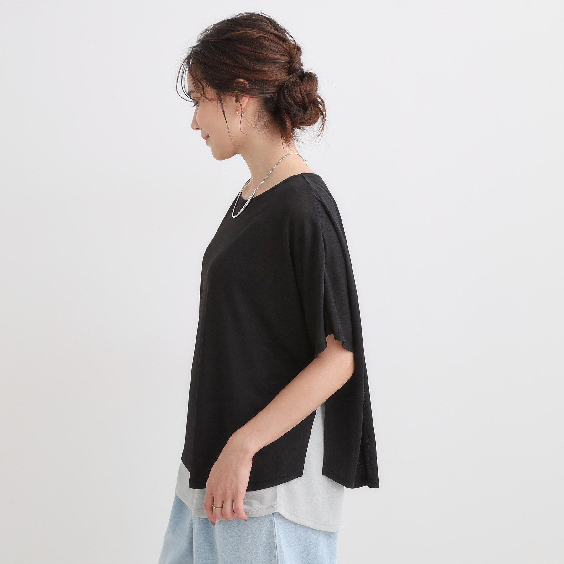 SHOO･LA･RUE「【S-LL/ひんやり/体型カバー】着るだけでサマ見え レイヤードトップス」|Tシャツ・カットソー|