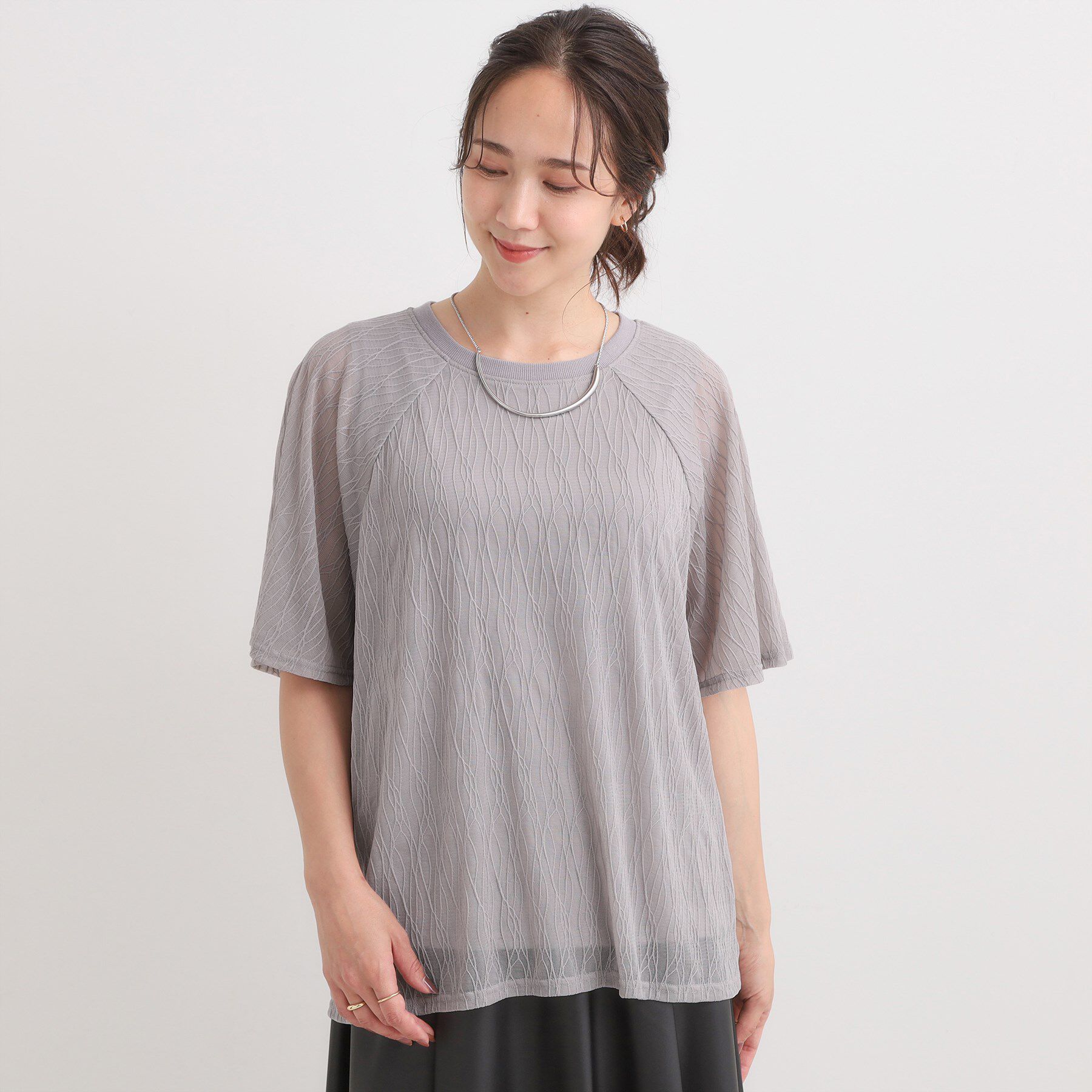 SHOO･LA･RUE「【S-LL/二の腕カバー】ウエーブ柄 インナードッキングトップス」|Tシャツ・カットソー|