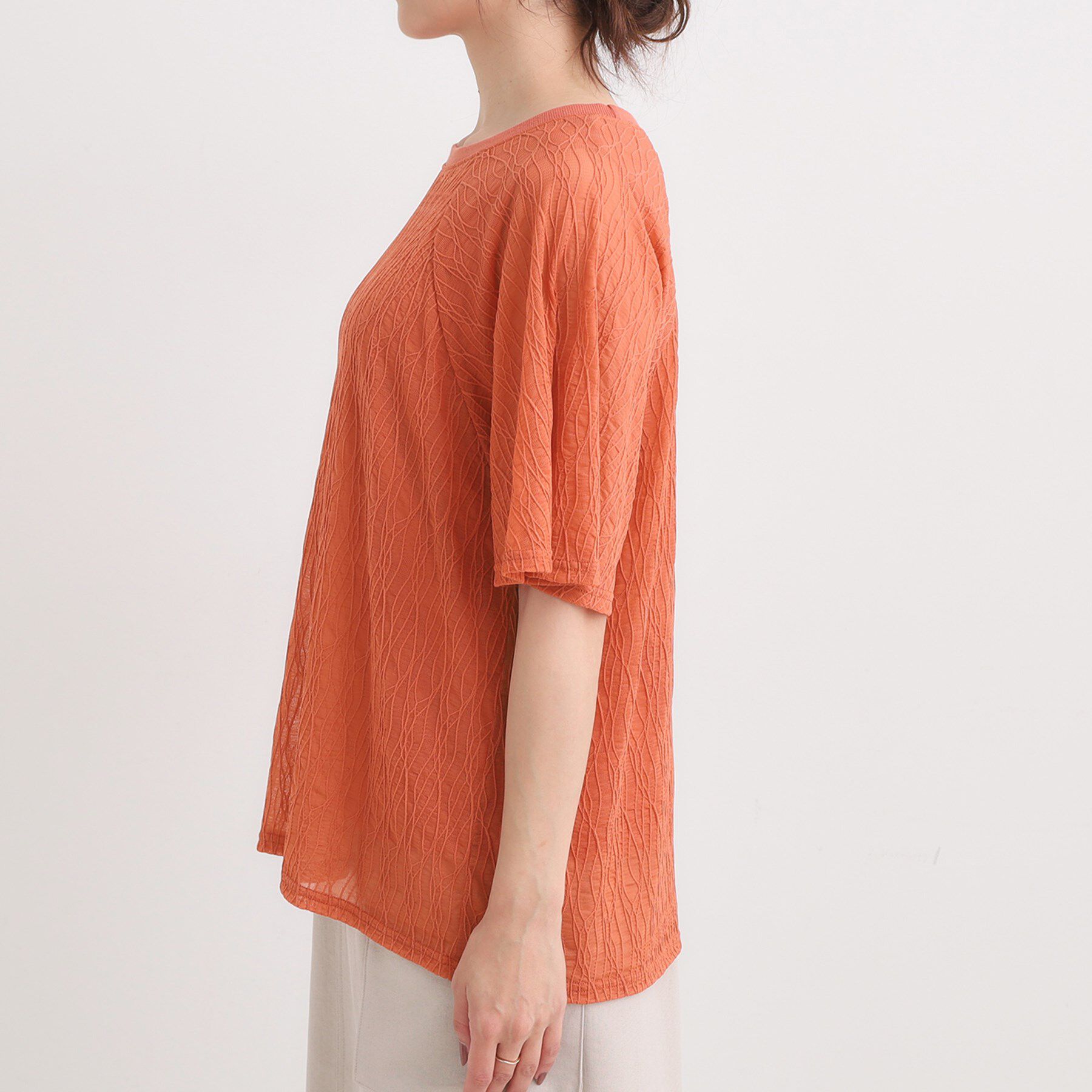 SHOO･LA･RUE「【S-LL/二の腕カバー】ウエーブ柄 インナードッキングトップス」|Tシャツ・カットソー|