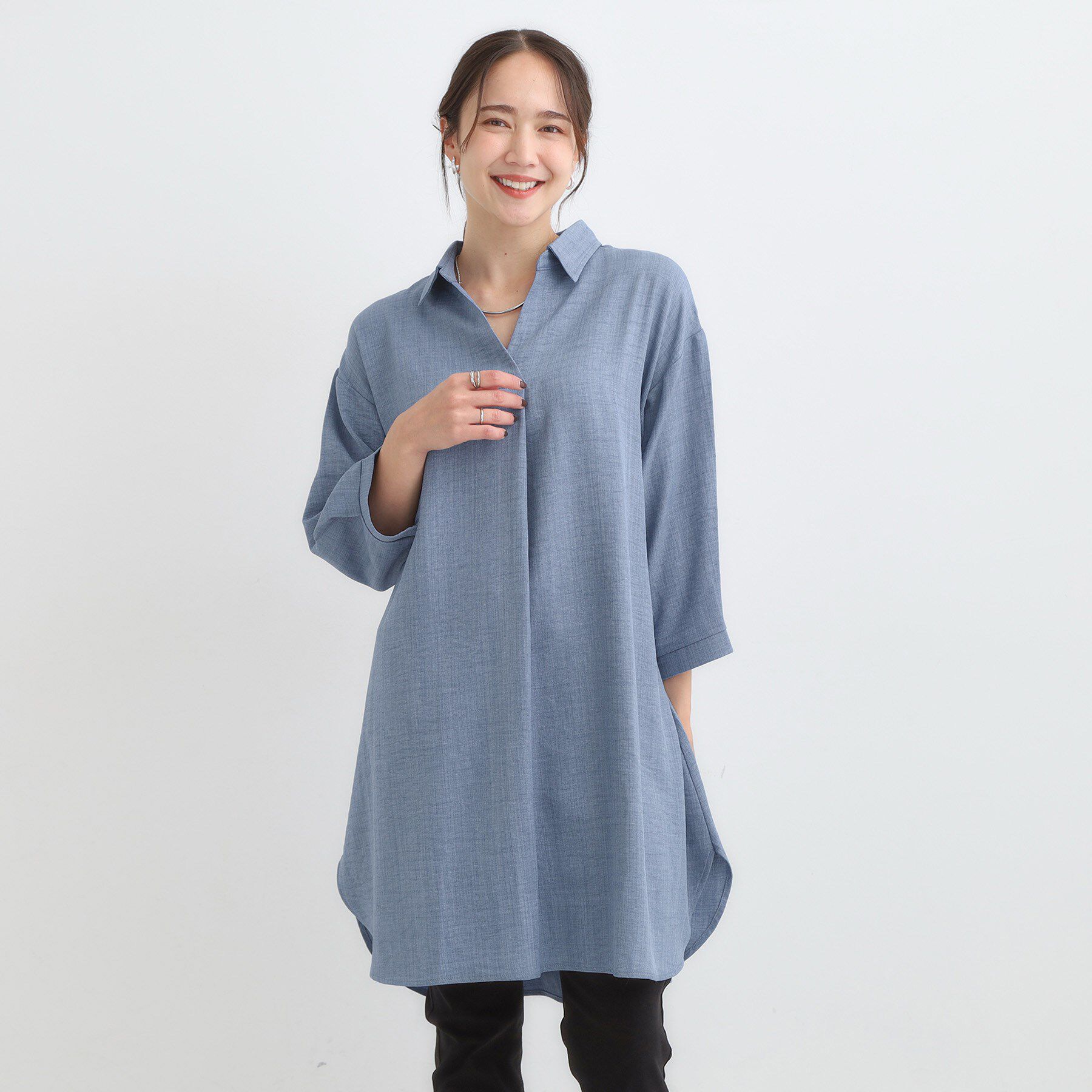 SHOO･LA･RUE「【S-LL/体型カバー】さらっとしたタッチが魅力 デニムライクチュニック」|チュニック|
