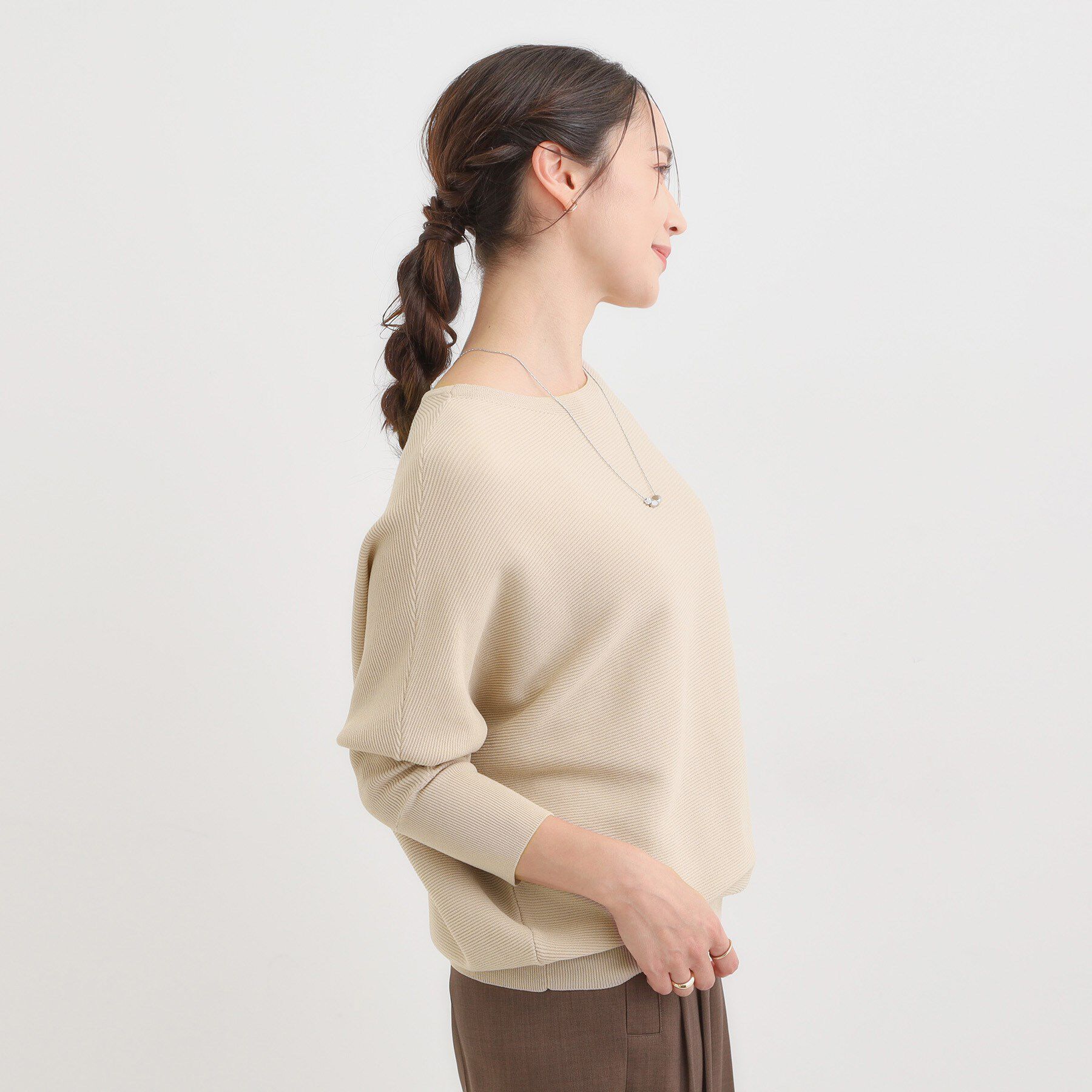 SHOO･LA･RUE「【洗える/毛玉になりにくい/UV】 ガータードルマン 7分袖ニット」|ニット・セーター|