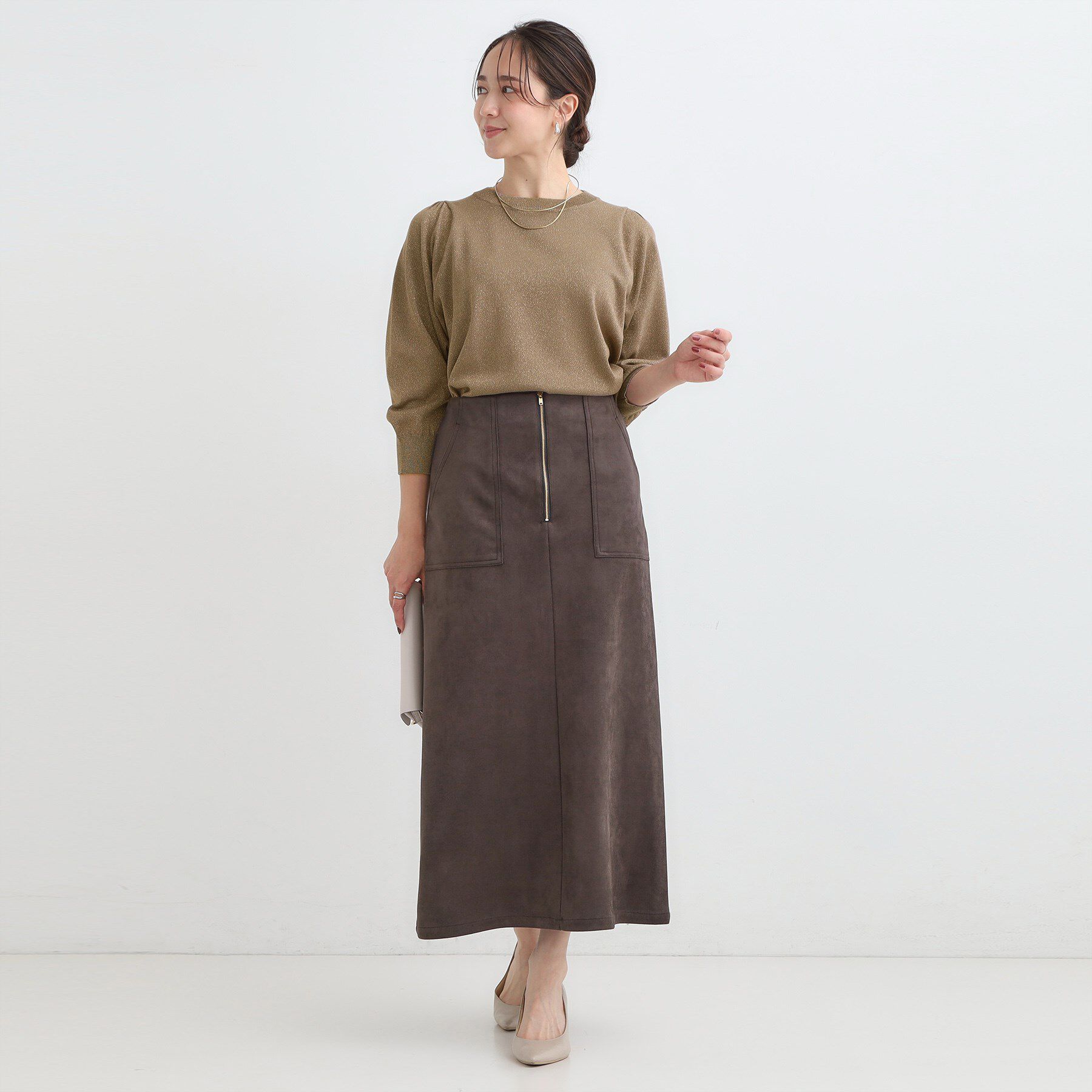 SHOO･LA･RUE「【洗濯機可/S-LL/アンサンブル可】8分袖で手元を華奢に魅せる さらっとタッチニット」|ニット・セーター|