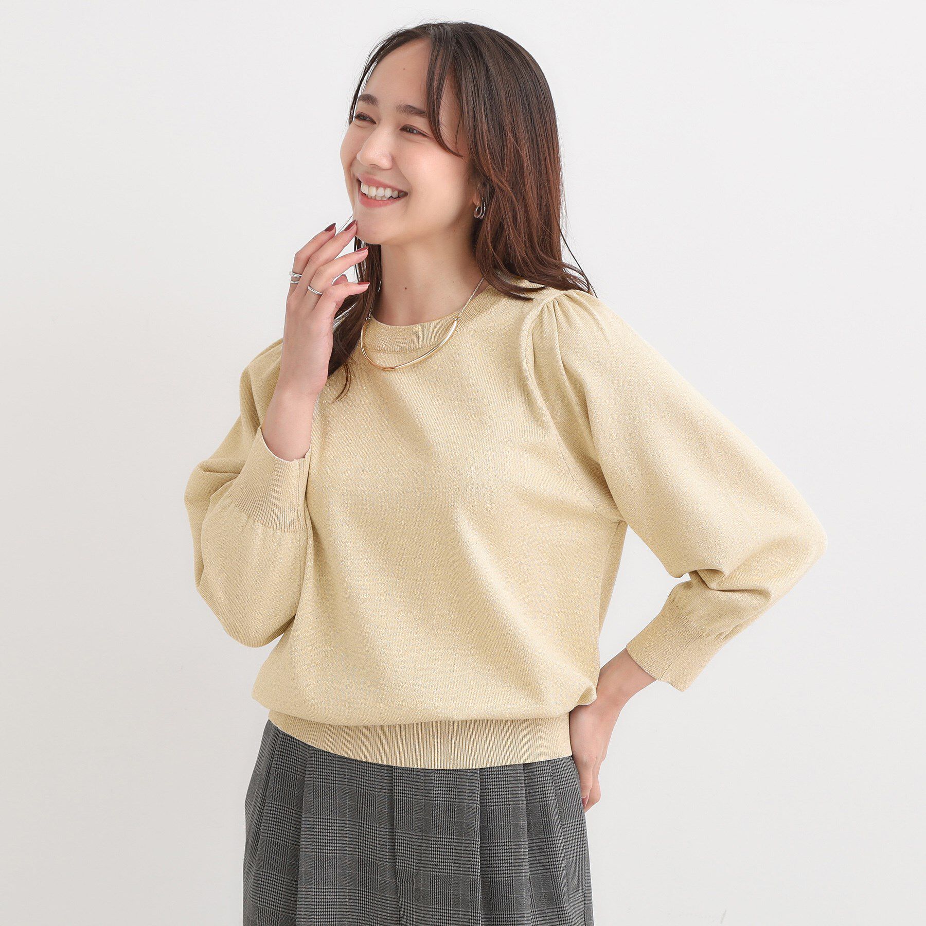 SHOO･LA･RUE「【洗濯機可/S-LL/アンサンブル可】8分袖で手元を華奢に魅せる さらっとタッチニット」|ニット・セーター|