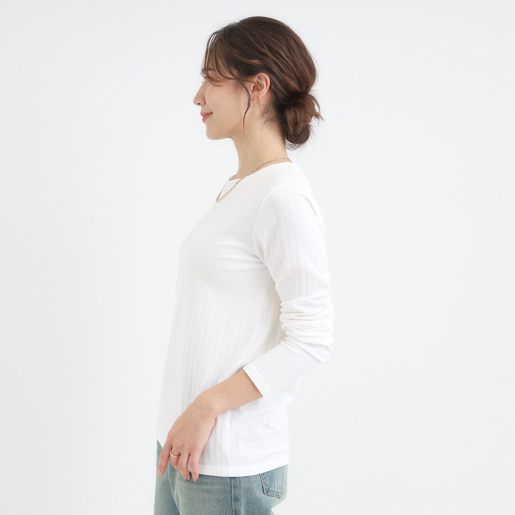 SHOO･LA･RUE「【S-LL】1枚でも、重ね着にも ワイドテレコ クルーネックインナー」|Tシャツ・カットソー|