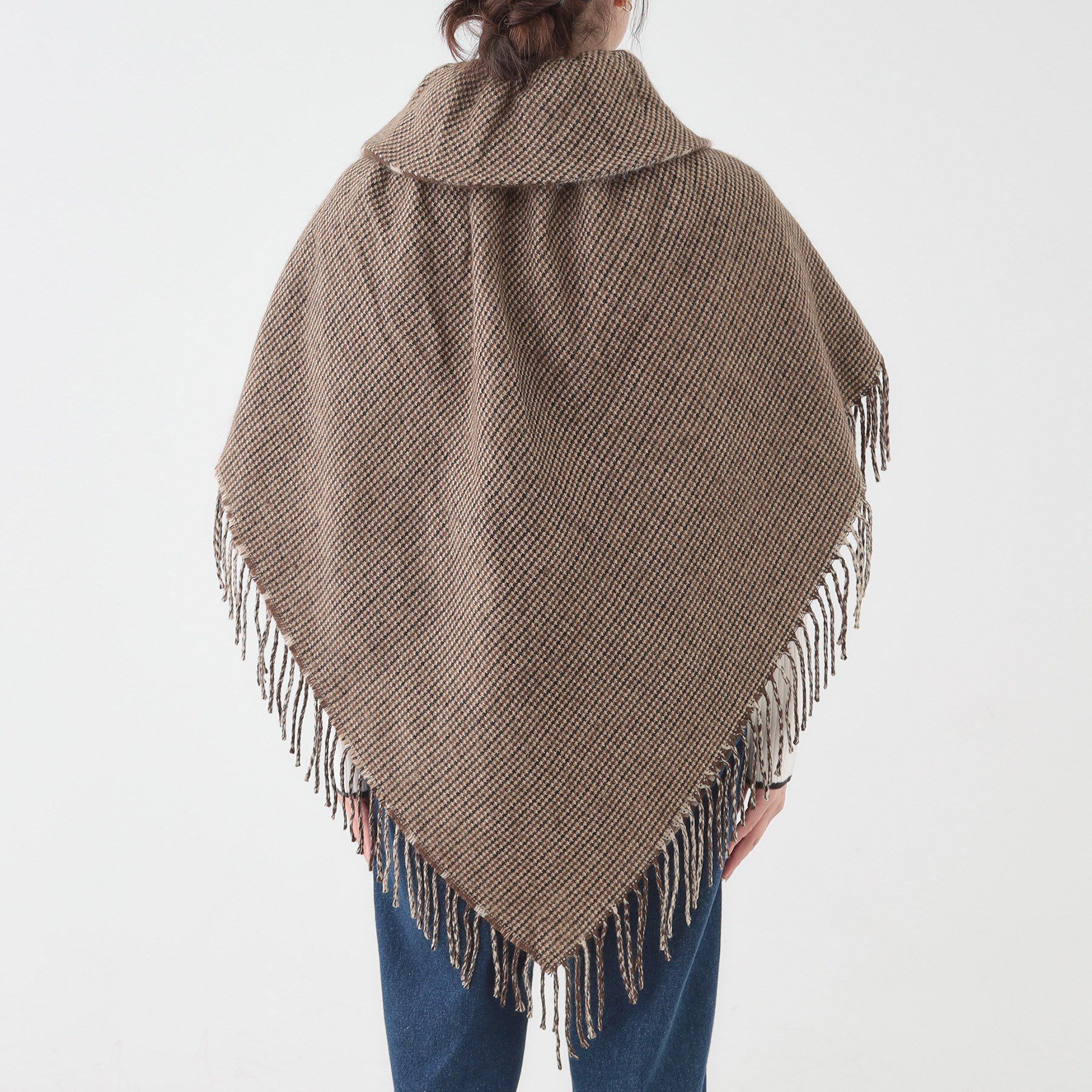 SHOO･LA･RUE「【リバーシブル】襟元ギャザー チェックポンチョ」|ポンチョ・ケープ|