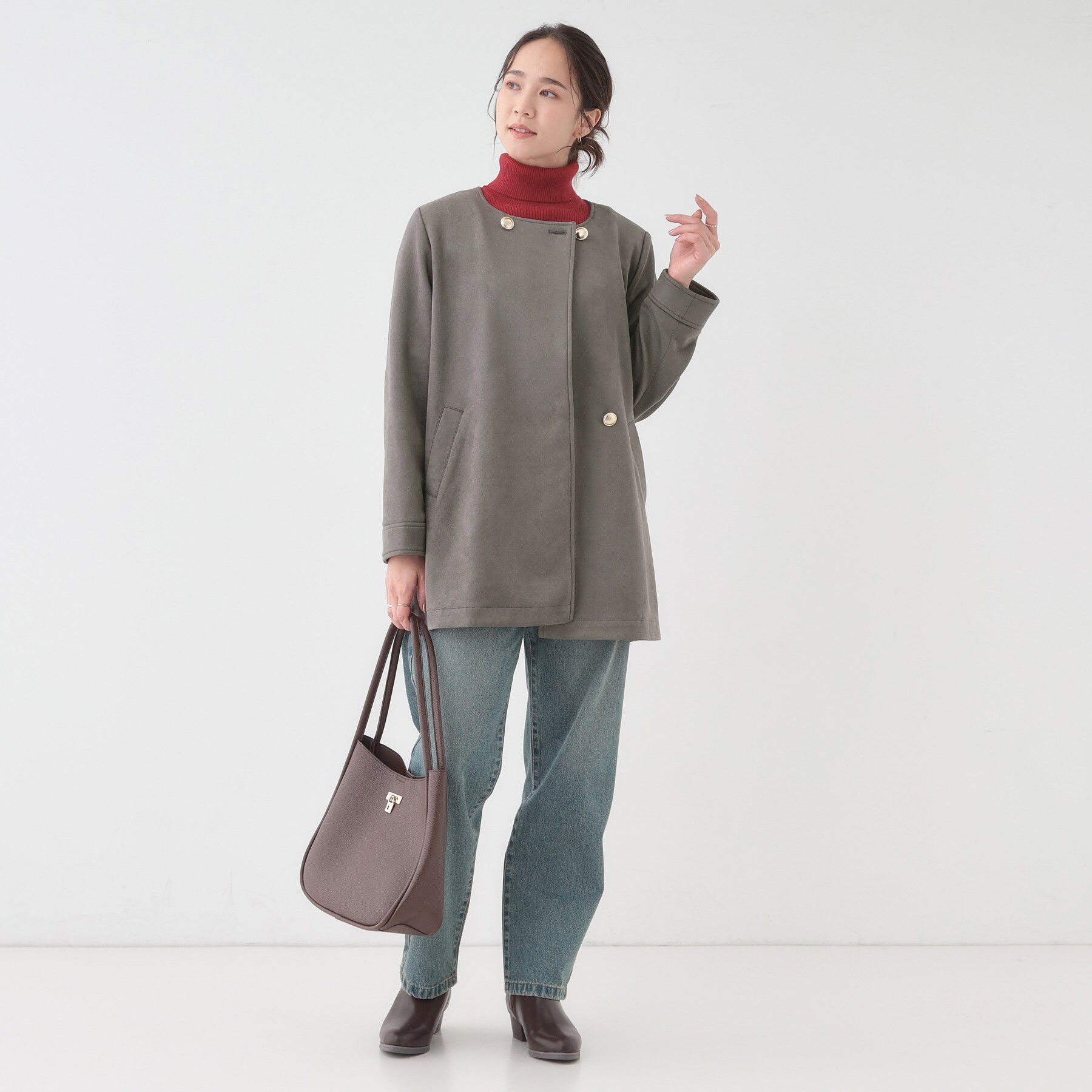 SHOO･LA･RUE「【S-LL】上品さを纏う やわらかフェイクスエード ミドル丈ブルゾン」|ブルゾン・スタジャン|