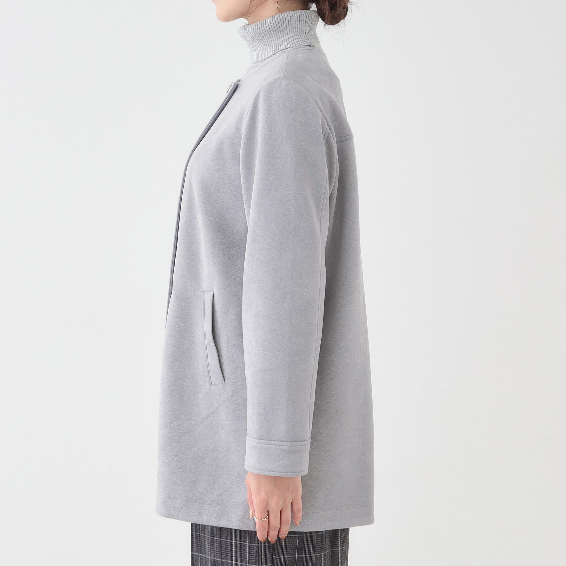 SHOO･LA･RUE「【S-LL】上品さを纏う やわらかフェイクスエード ミドル丈ブルゾン」|ブルゾン・スタジャン|