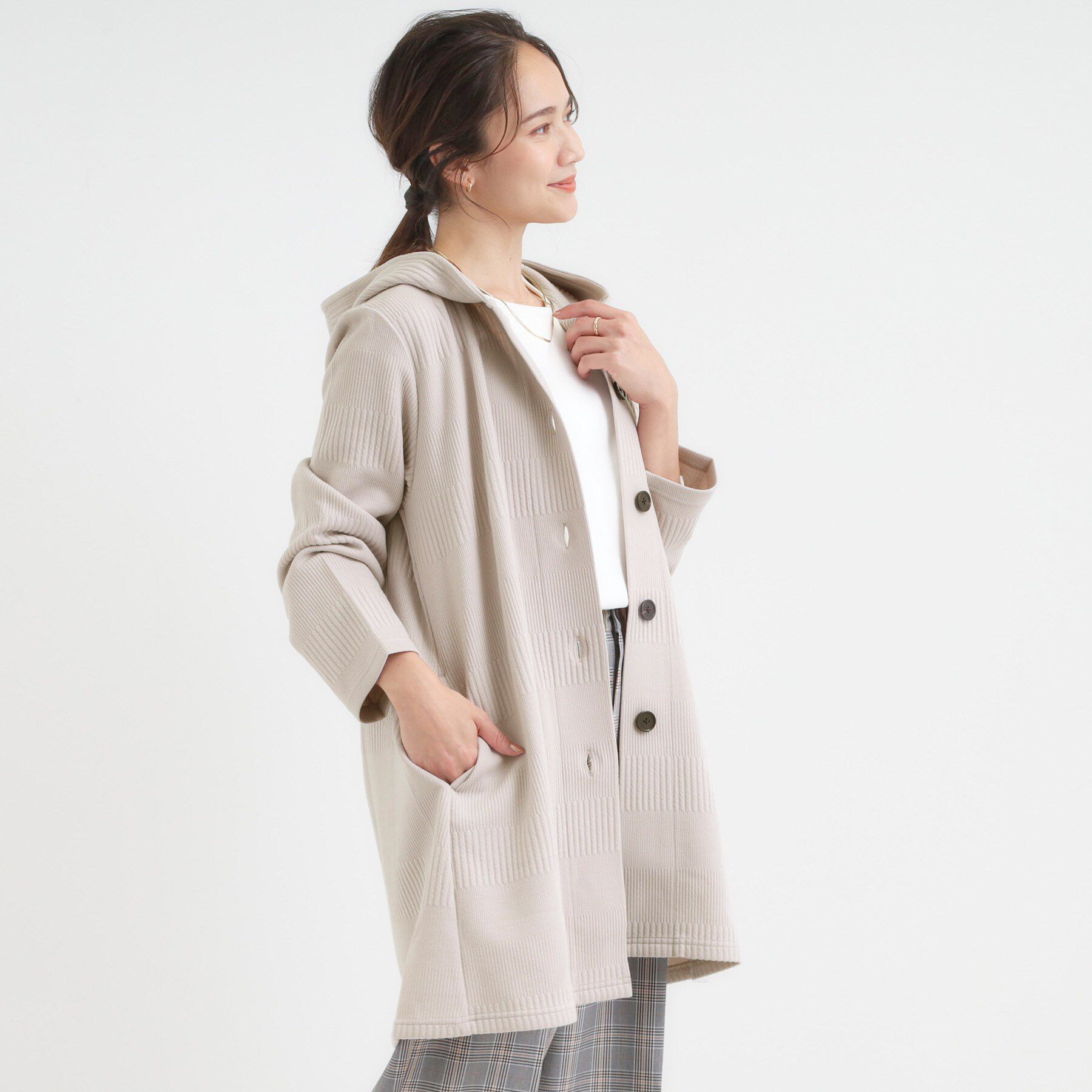 SHOO･LA･RUE「【高レビュー/春まで着られる】体型をカバーしながらスマートに魅せる ラインジャカードコーディガン」|カーディガン|
