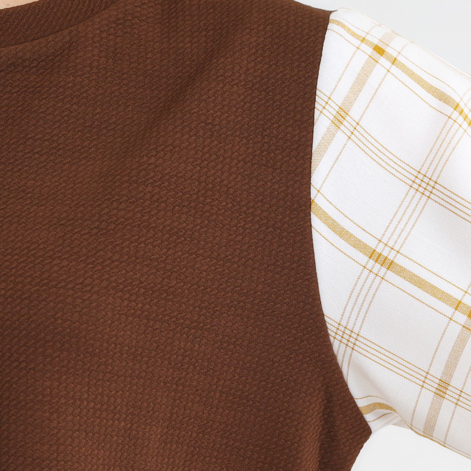 SHOO･LA･RUE「【S-LL】1枚できまる お袖チェック 異素材使いトップス」|シャツ・ブラウス|