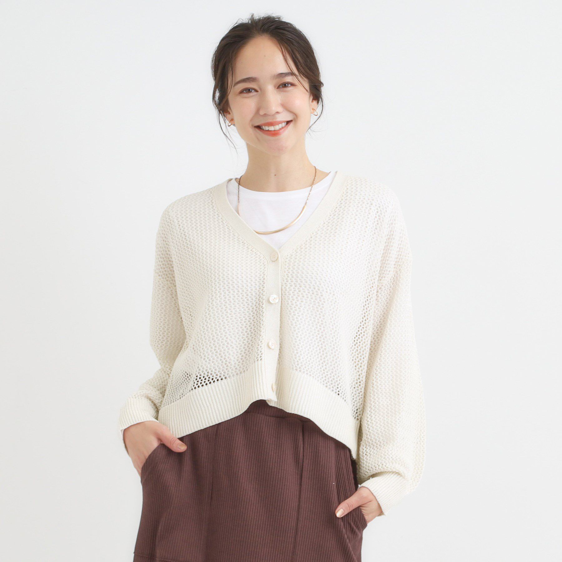 SHOO･LA･RUE「【2点セット】ラメメッシュニットカーディガン＋ロンTセット」|カーディガン|