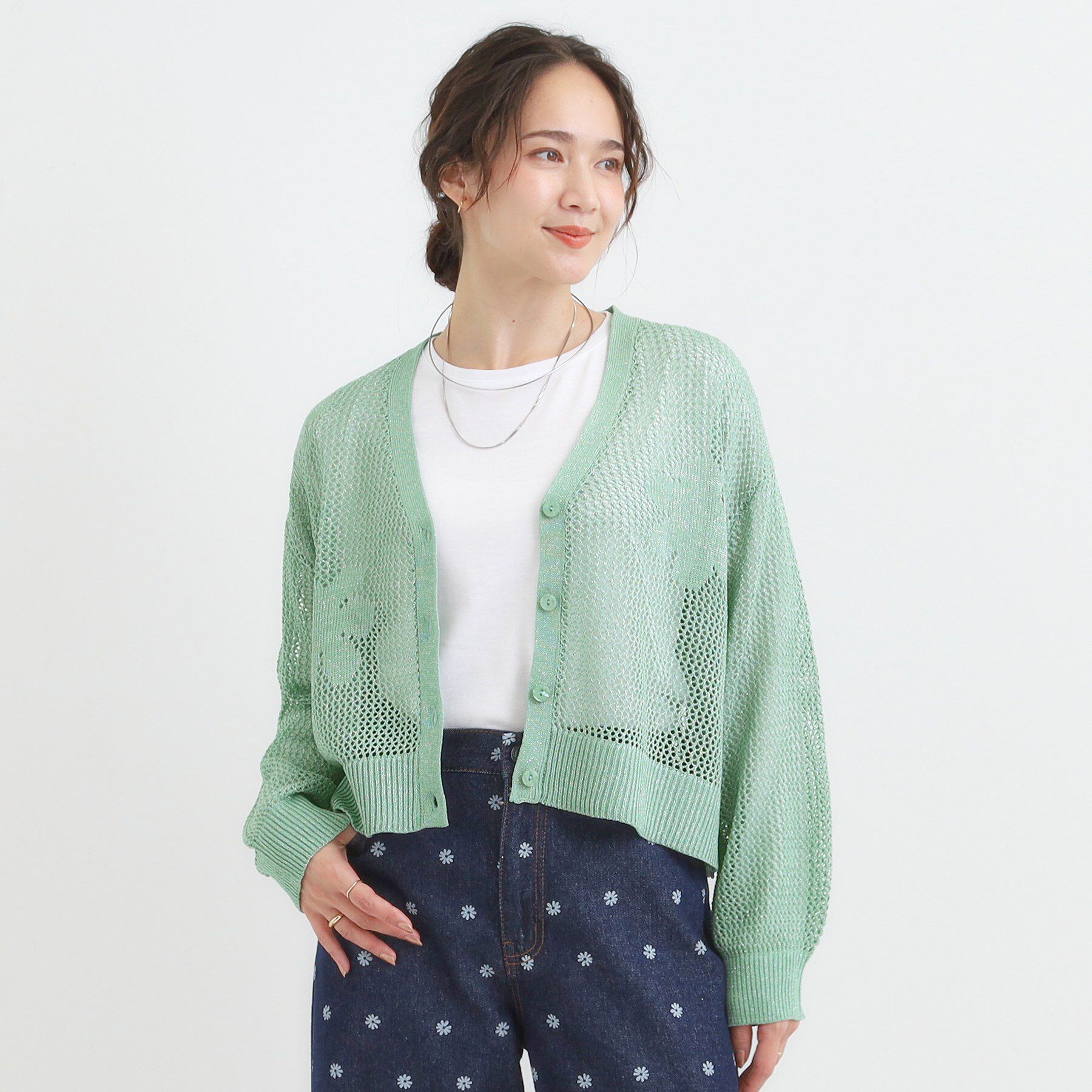 SHOO･LA･RUE「【2点セット】ラメメッシュニットカーディガン＋ロンTセット」|カーディガン|