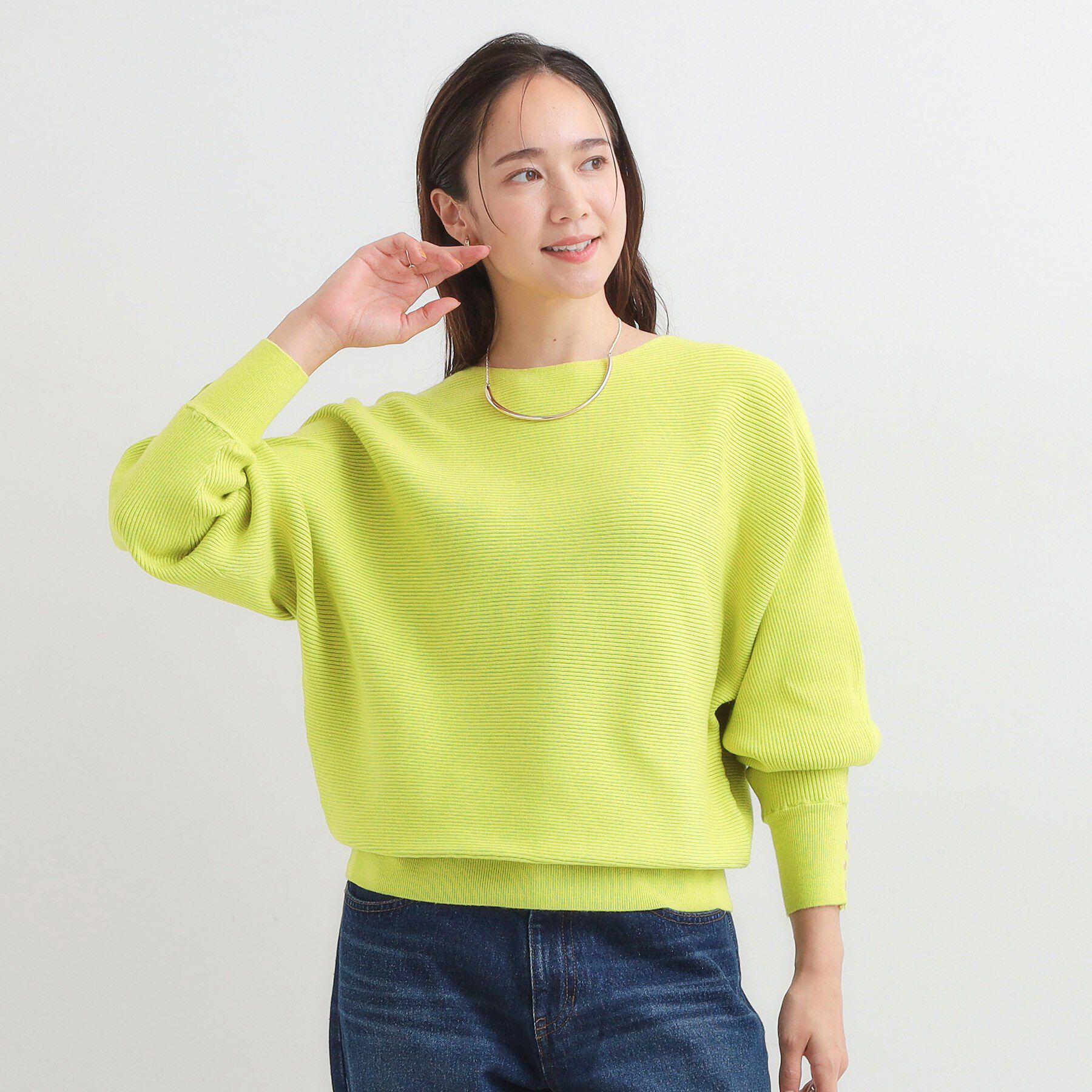 SHOO･LA･RUE「【洗濯機可/体型カバー】お袖ボタン リブドルマンニット」|ニット・セーター|