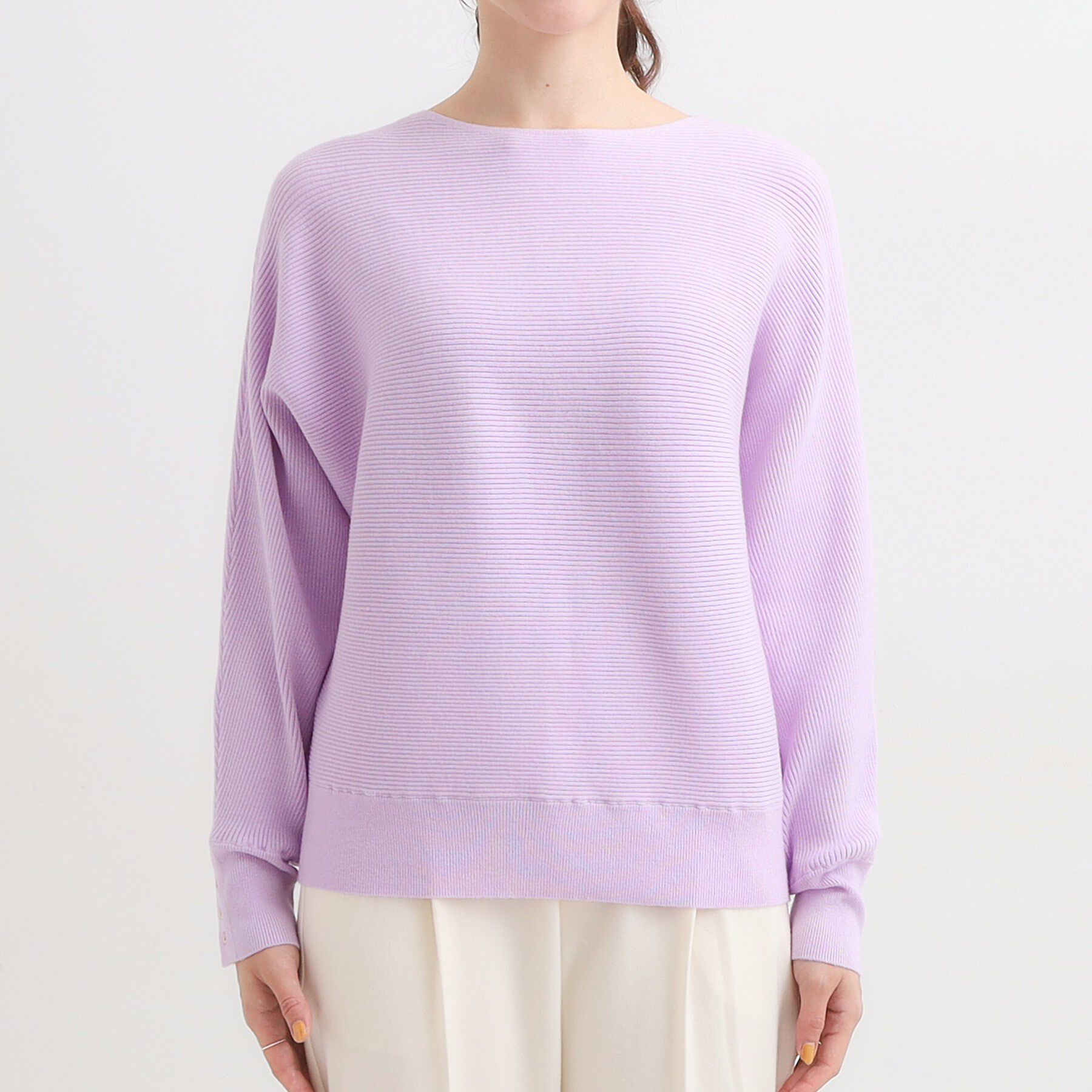 SHOO･LA･RUE「【洗濯機可/体型カバー】お袖ボタン リブドルマンニット」|ニット・セーター|