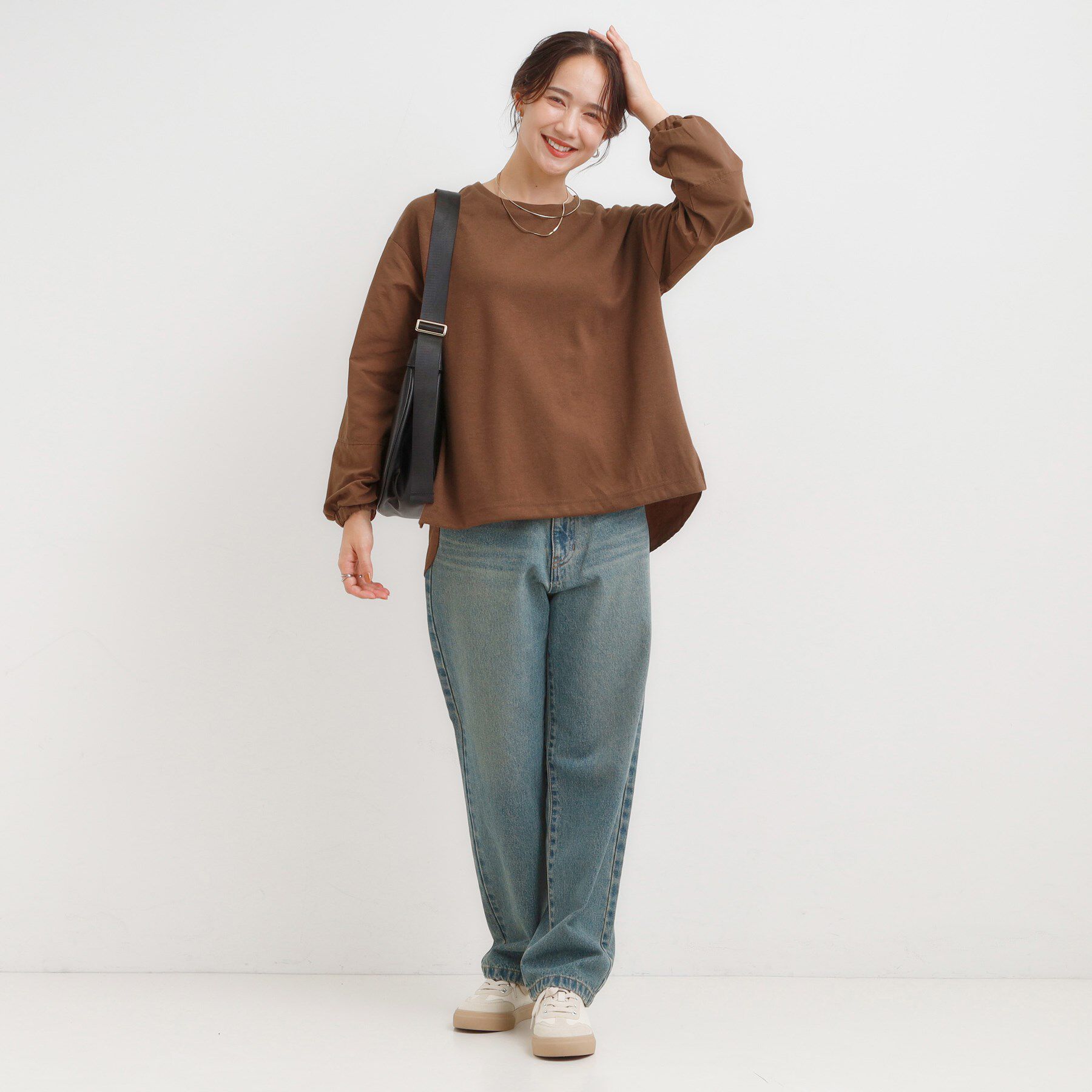 SHOO･LA･RUE「【洗える/S-LL】背中タック入り パフ袖プルオーバー」|Tシャツ・カットソー|