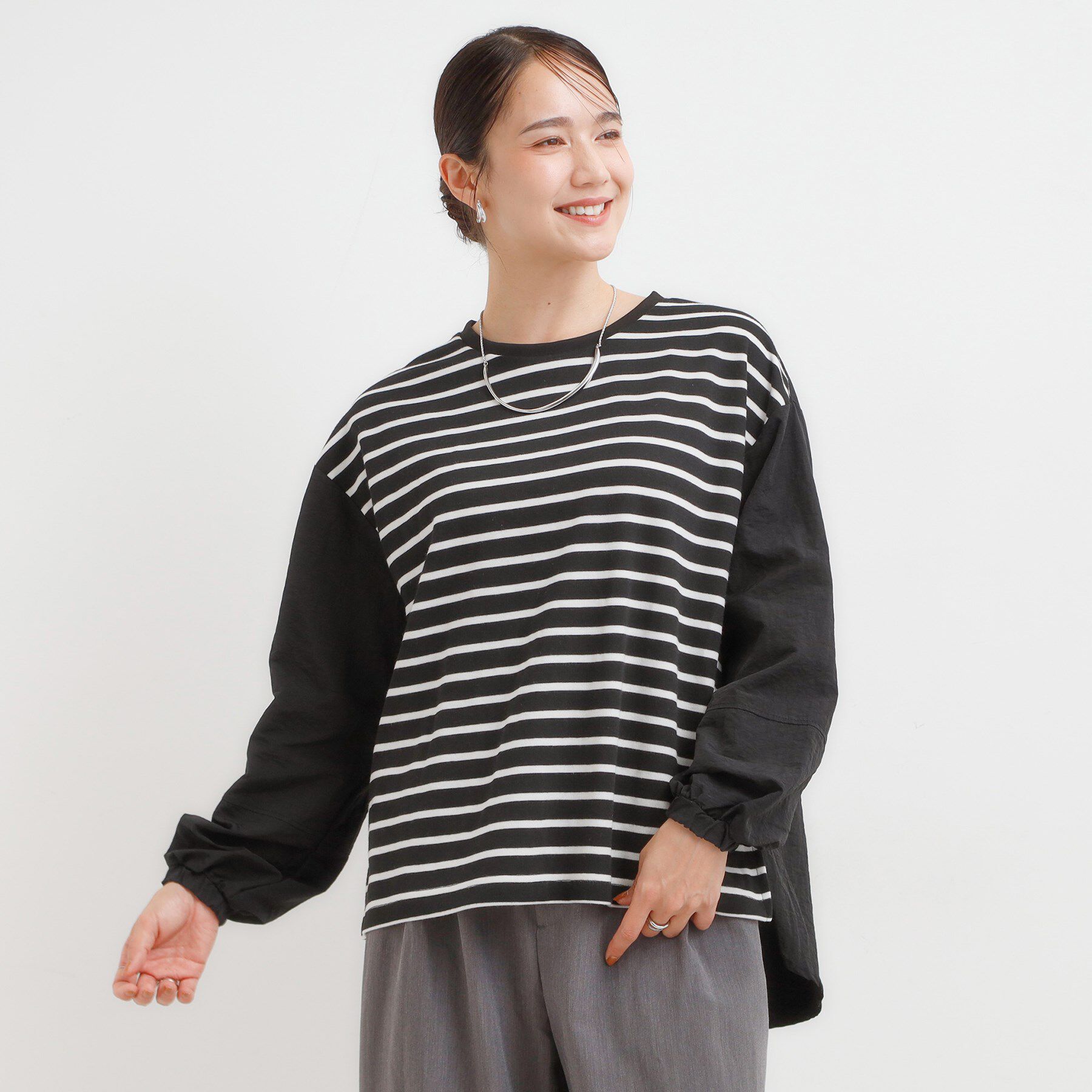 SHOO･LA･RUE「【洗える/S-LL】背中タック入り パフ袖プルオーバー」|Tシャツ・カットソー|