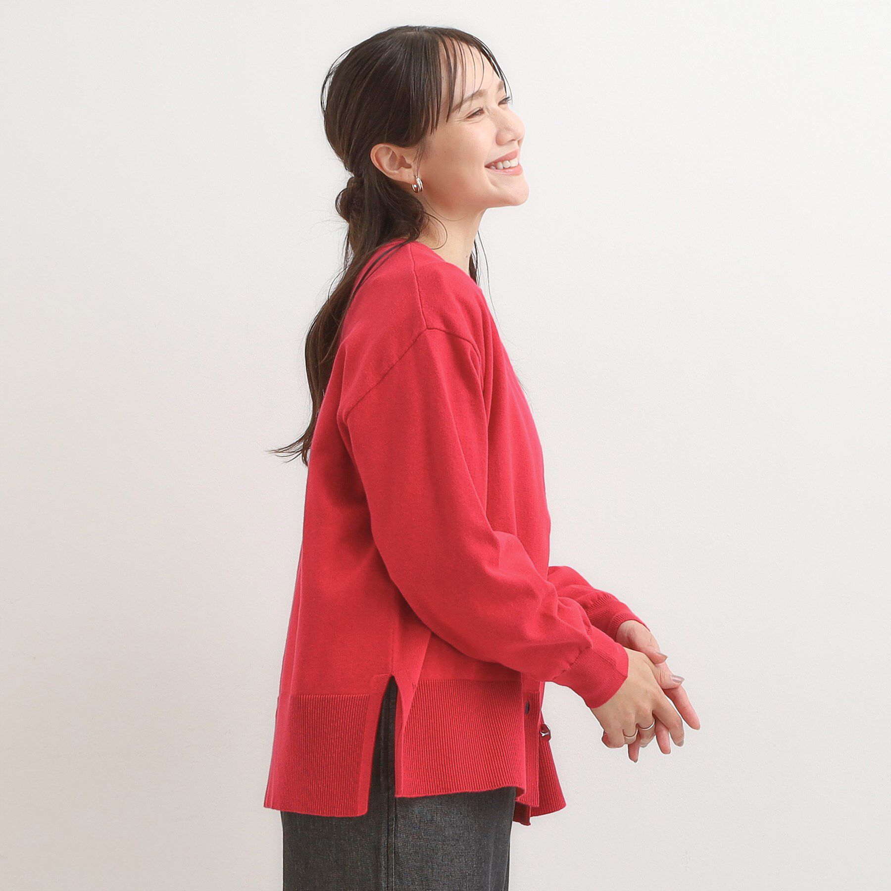 SHOO･LA･RUE「【洗濯機可/S-LL】 すっきり見え キーネックカーディガン【CIRCRIC】」|カーディガン|