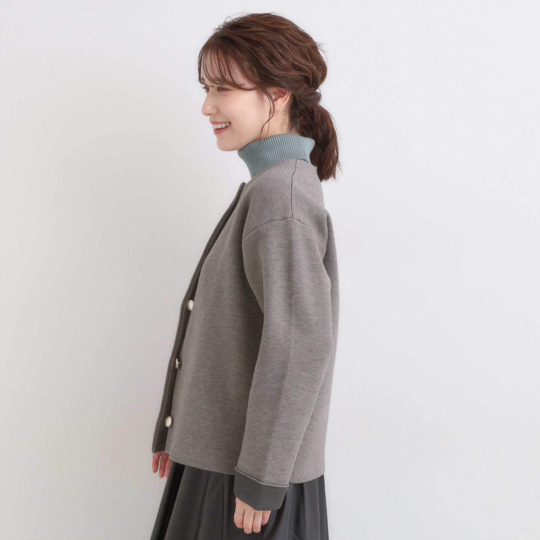 SHOO･LA･RUE「ゴールドボタンがアクセント ダブルフェイスニットカーディガン」|カーディガン|