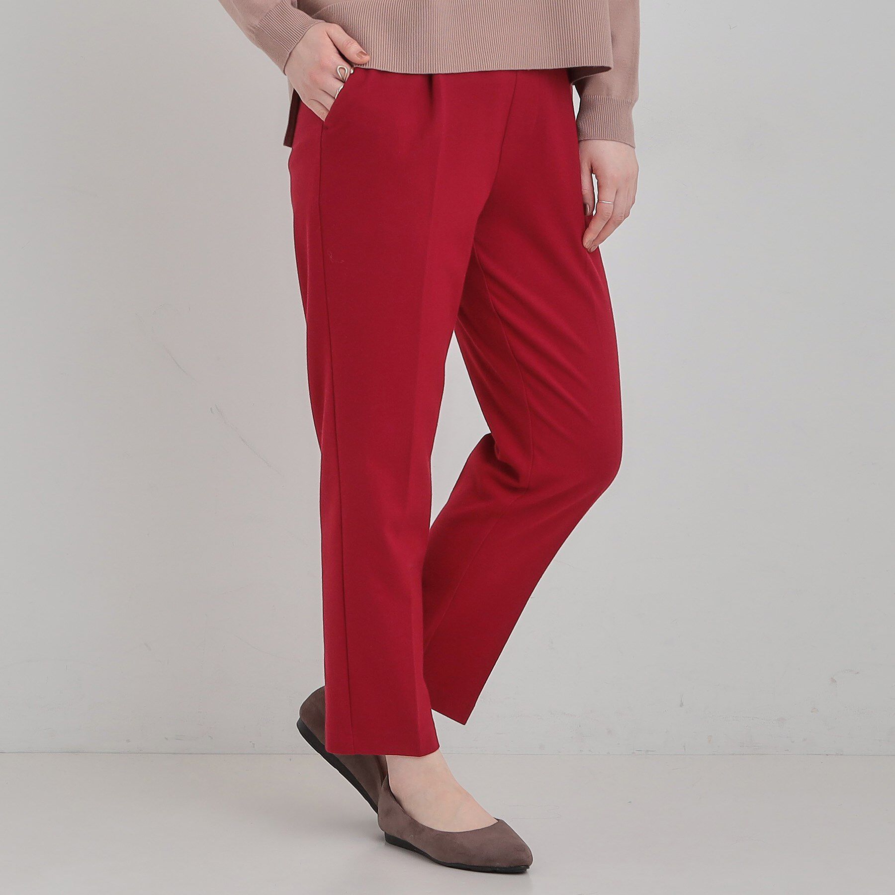 SHOO･LA･RUE「【洗濯機可/S-LL】美脚見え あったか裏起毛 テーパードパンツ」|その他|レッド(062)