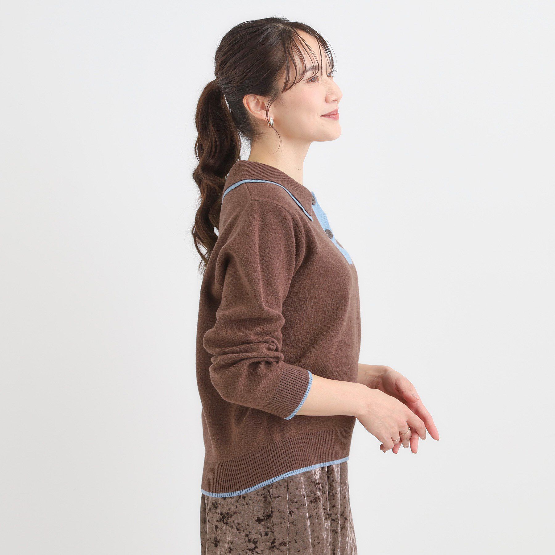 SHOO･LA･RUE「【S-LL】配色がポイントの2枚襟ポロニット」|ニット・セーター|