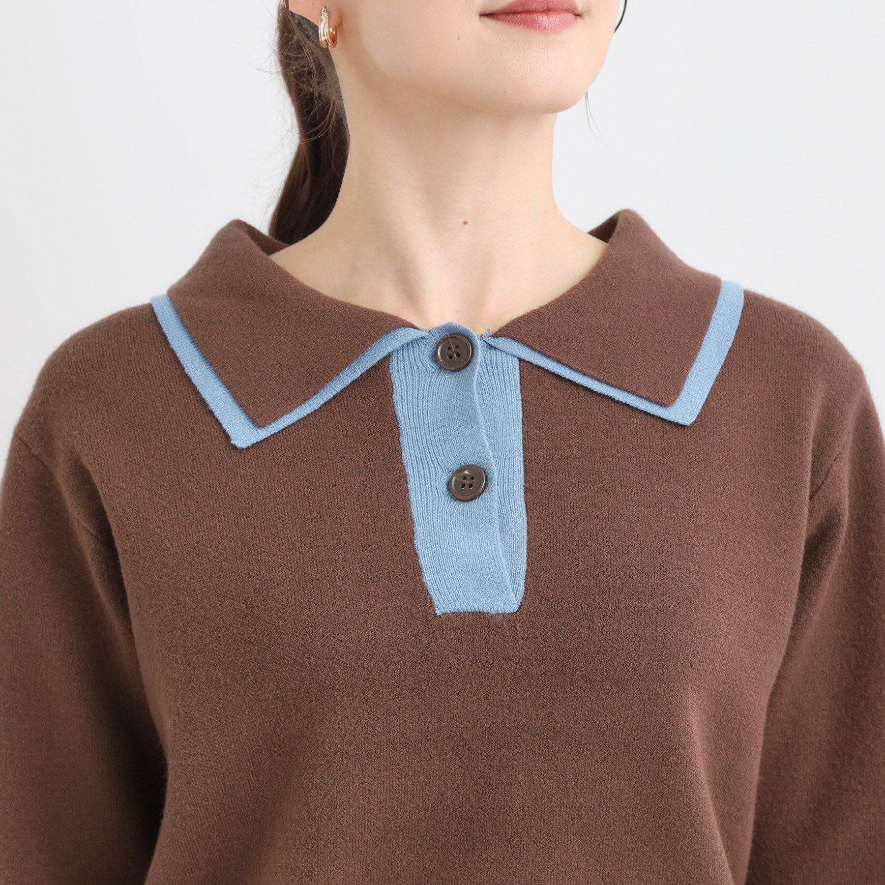 SHOO･LA･RUE「【S-LL】配色がポイントの2枚襟ポロニット」|ニット・セーター|