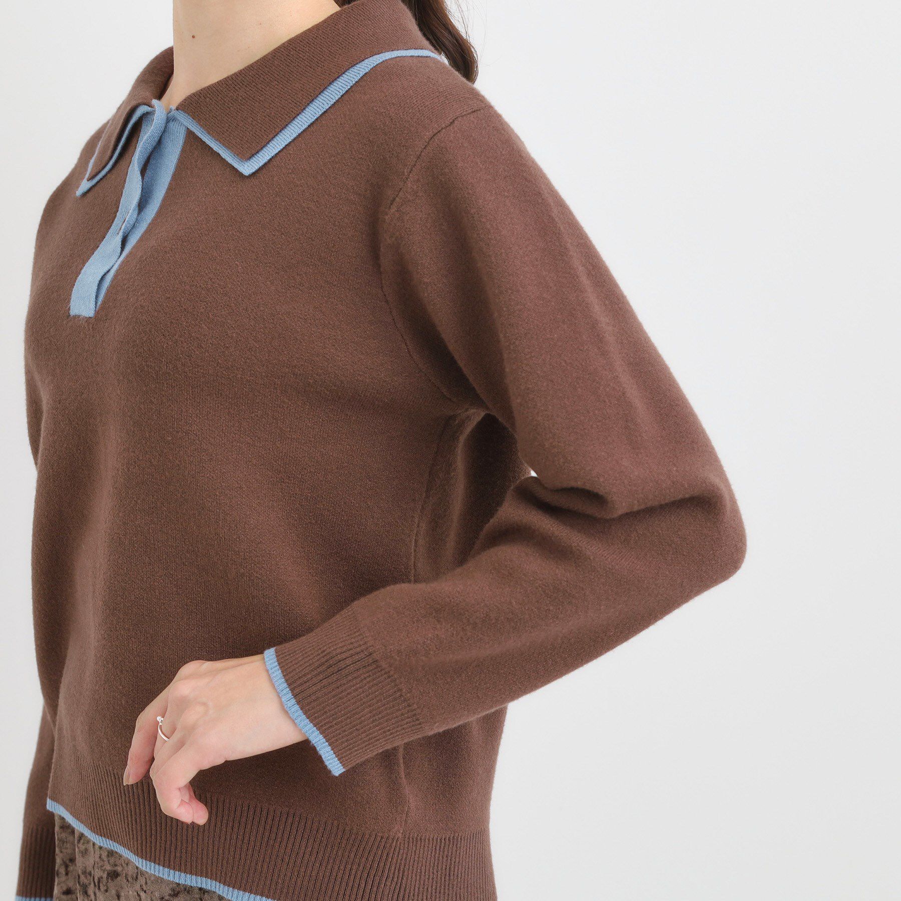 SHOO･LA･RUE「【S-LL】配色がポイントの2枚襟ポロニット」|ニット・セーター|