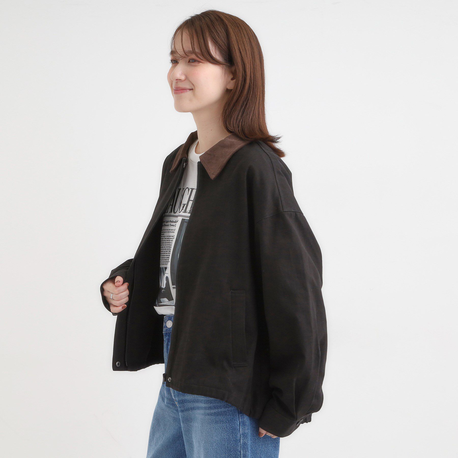 SHOO･LA･RUE「配色衿 ヘリンボーンカバーオール」|ブルゾン・スタジャン|