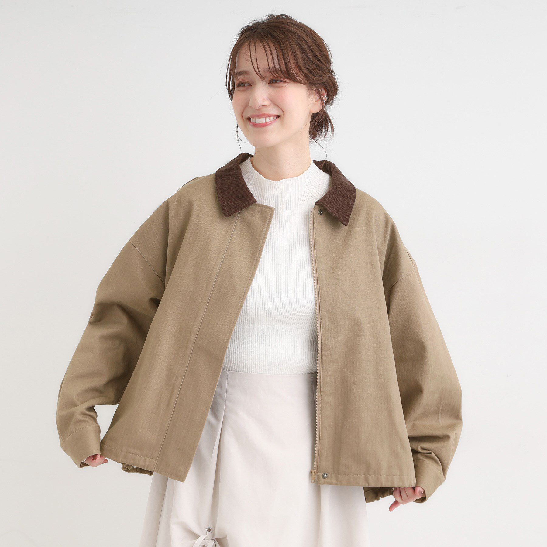 SHOO･LA･RUE「配色衿 ヘリンボーンカバーオール」|ブルゾン・スタジャン|