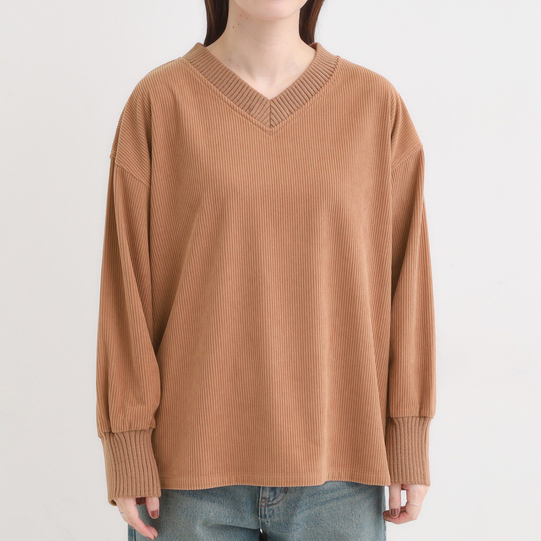 SHOO･LA･RUE「ニットリブコーデュロイトップス」|Tシャツ・カットソー|