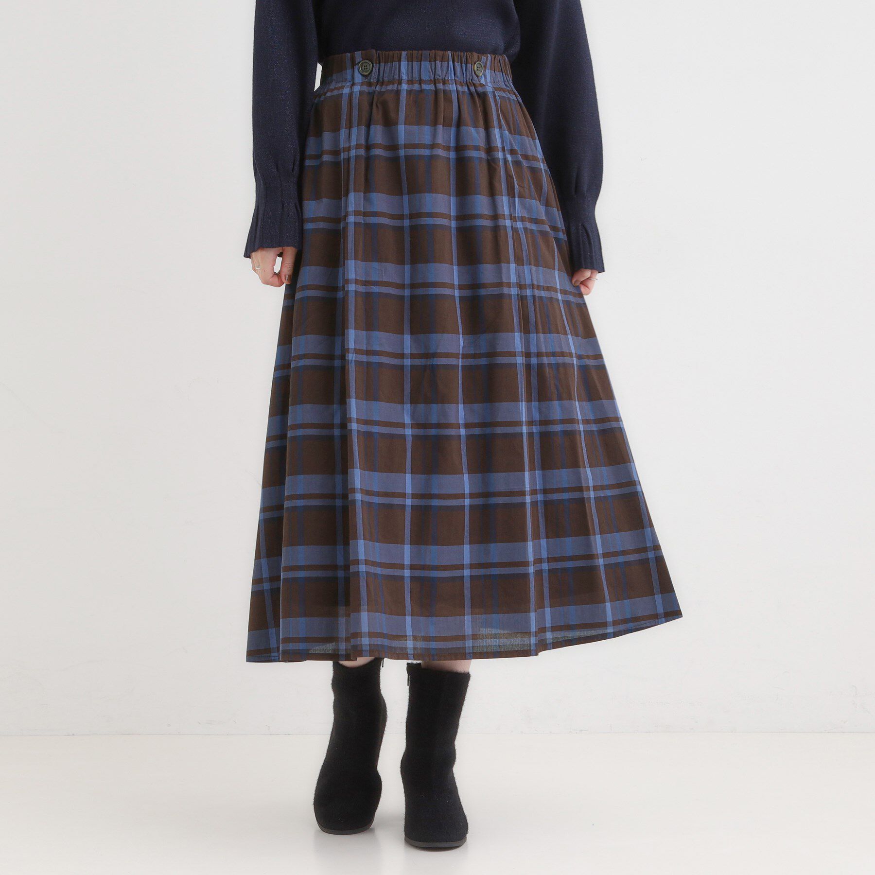 SHOO･LA･RUE「【S-LL／2WAY】取り外しのできる シャツ腰巻パーツつきチェック柄スカート」|スカート|