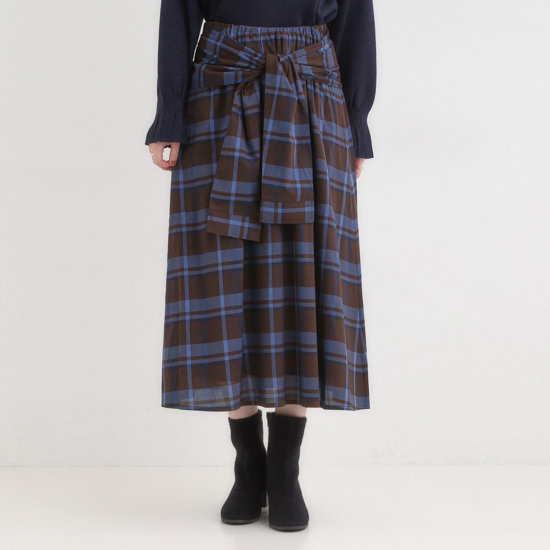SHOO･LA･RUE「【S-LL／2WAY】取り外しのできる シャツ腰巻パーツつきチェック柄スカート」|スカート|