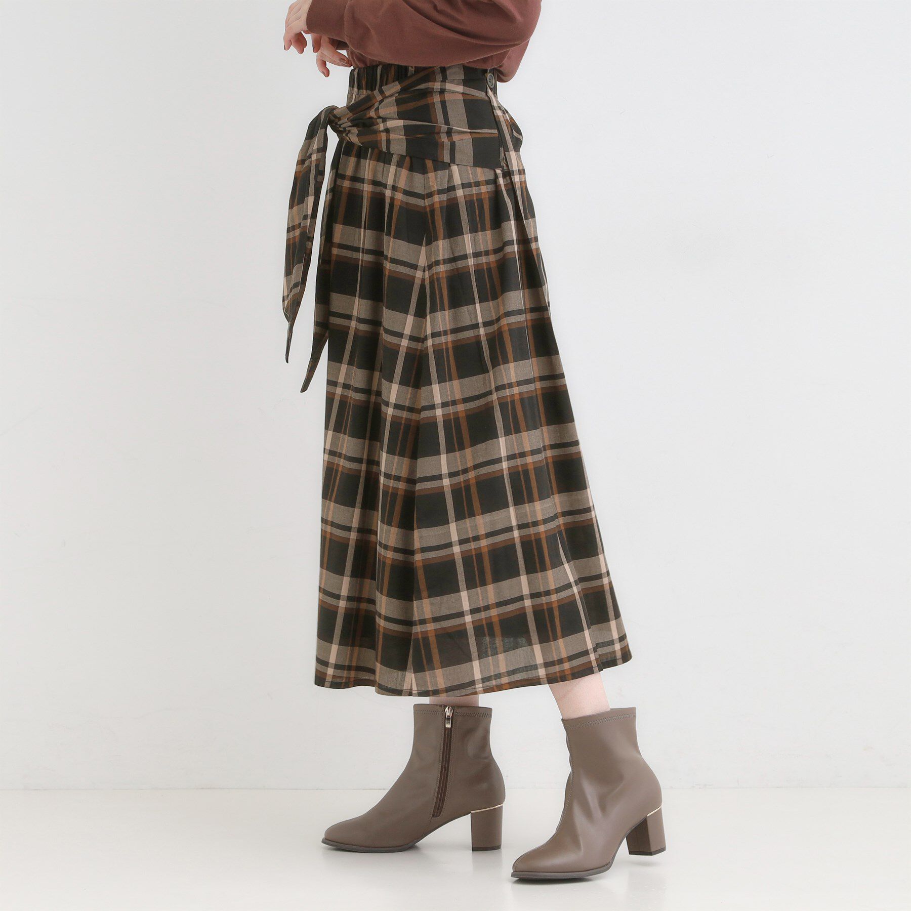 SHOO･LA･RUE「【S-LL／2WAY】取り外しのできる シャツ腰巻パーツつきチェック柄スカート」|スカート|