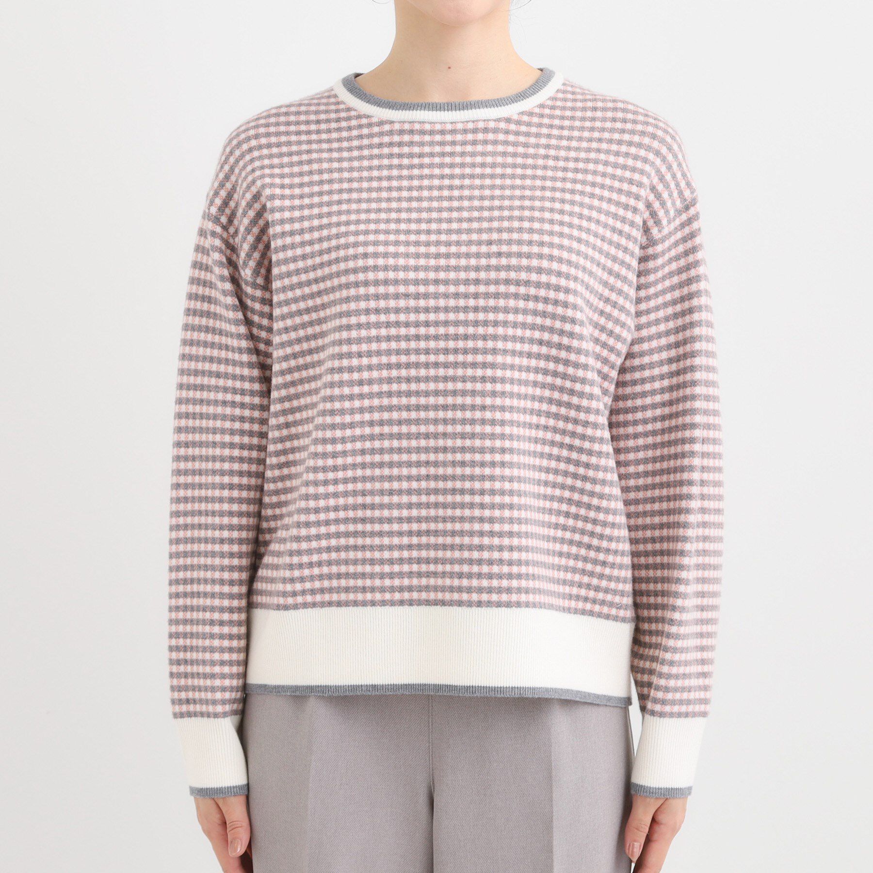 SHOO･LA･RUE「【洗濯機可/S-LL】クラシックなチェック柄が目を惹く 柔らかニット」|ニット・セーター|