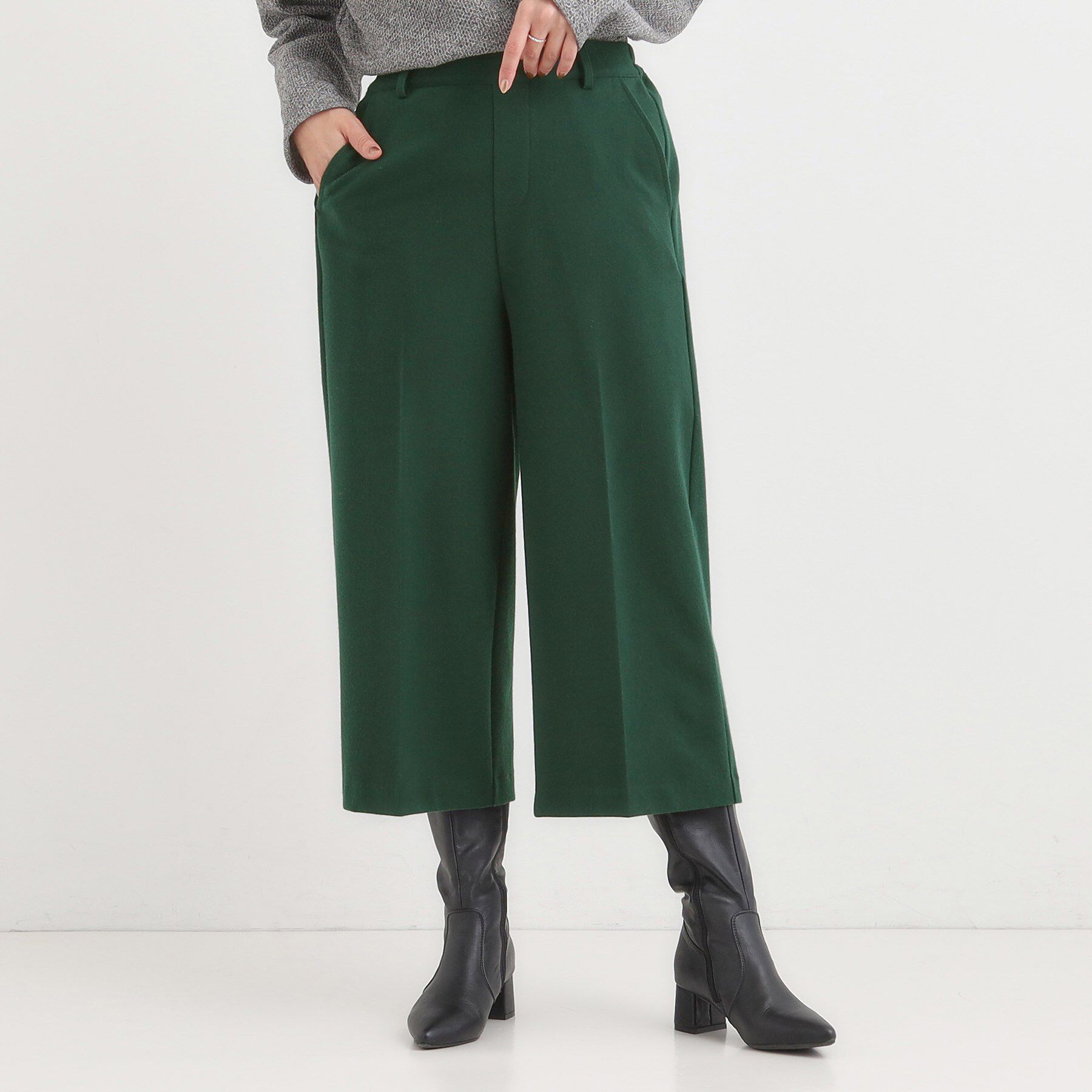 SHOO･LA･RUE「【洗濯機可/S-LL】きちんと見えする あったか裏起毛ガウチョパンツ」|その他|グリーン(024)