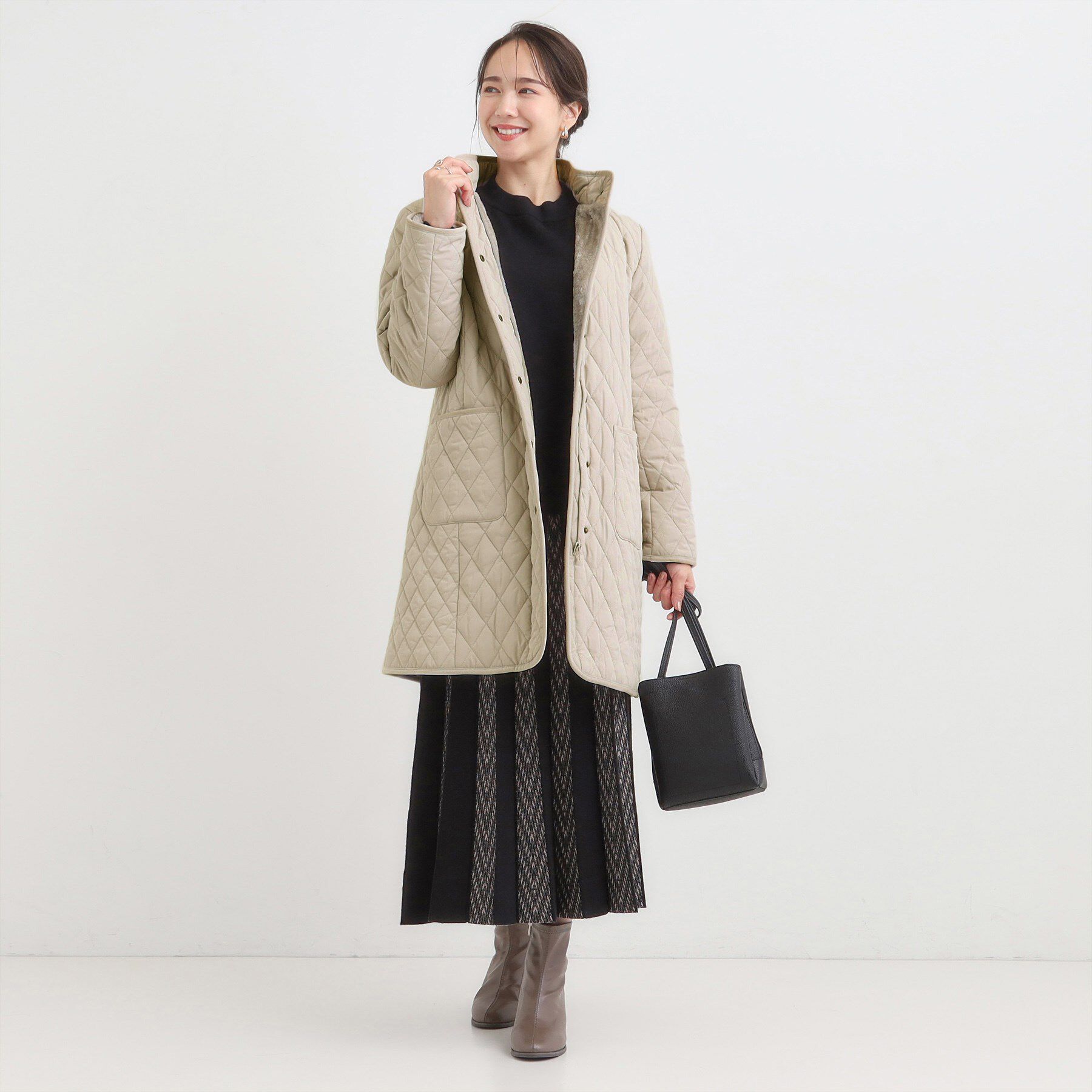 SHOO･LA･RUE「【撥水/フード取り外し可】自然にくびれる あったかダイヤ柄キルトコート【CIRCRIC】」|ダウン|