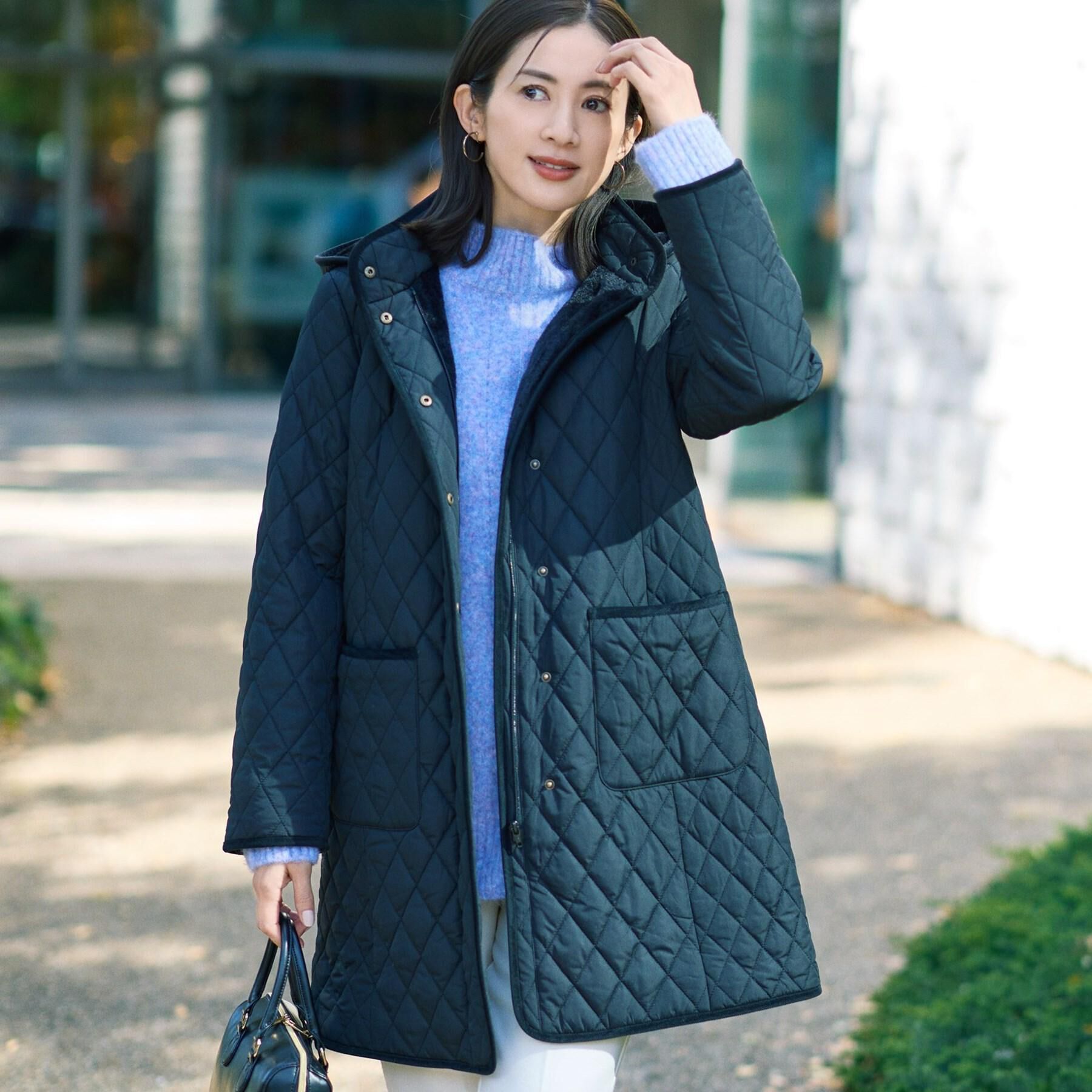 SHOO･LA･RUE「【撥水/フード取り外し可】自然にくびれる あったかダイヤ柄キルトコート【CIRCRIC】」|ダウン|